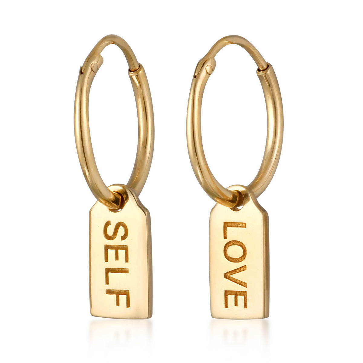 Gold - Elli | Creolen Plättchen SELF LOVE | 925 Sterling Silber vergoldet