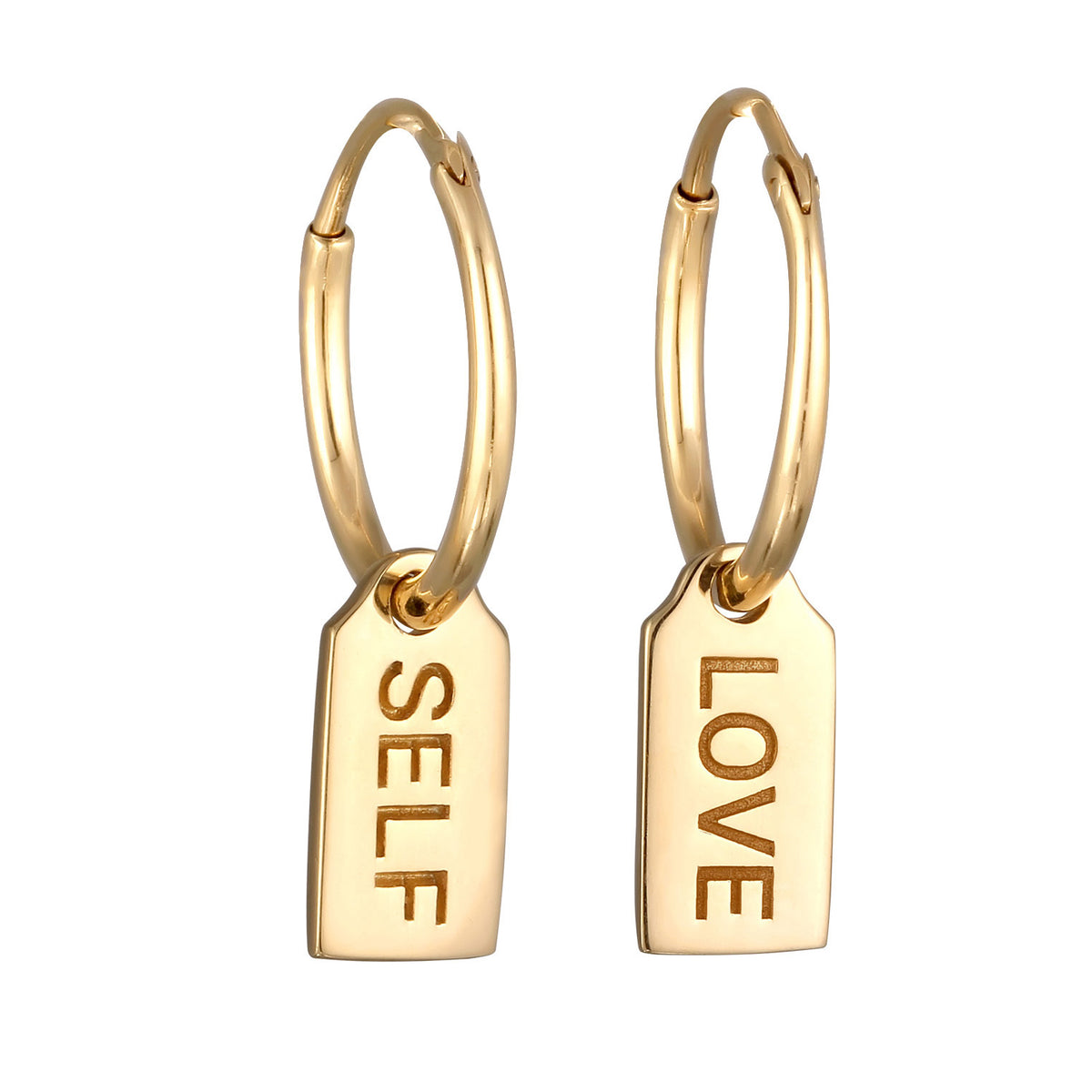 Gold - Elli | Creolen Plättchen SELF LOVE | 925 Sterling Silber vergoldet