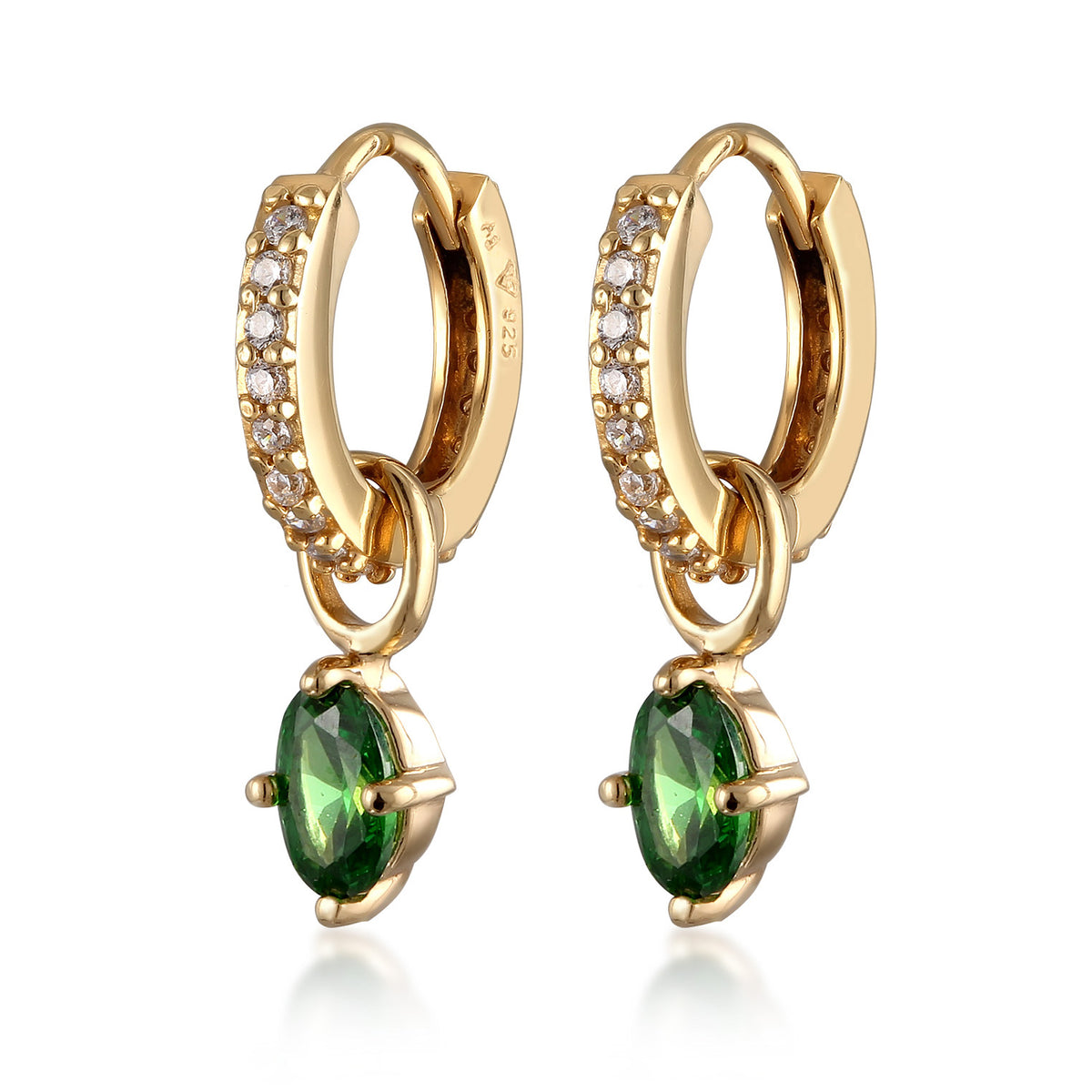 Gold - Elli | Creolen | Zirkonia (Grün, Weiß) | 925 Sterling Silber vergoldet