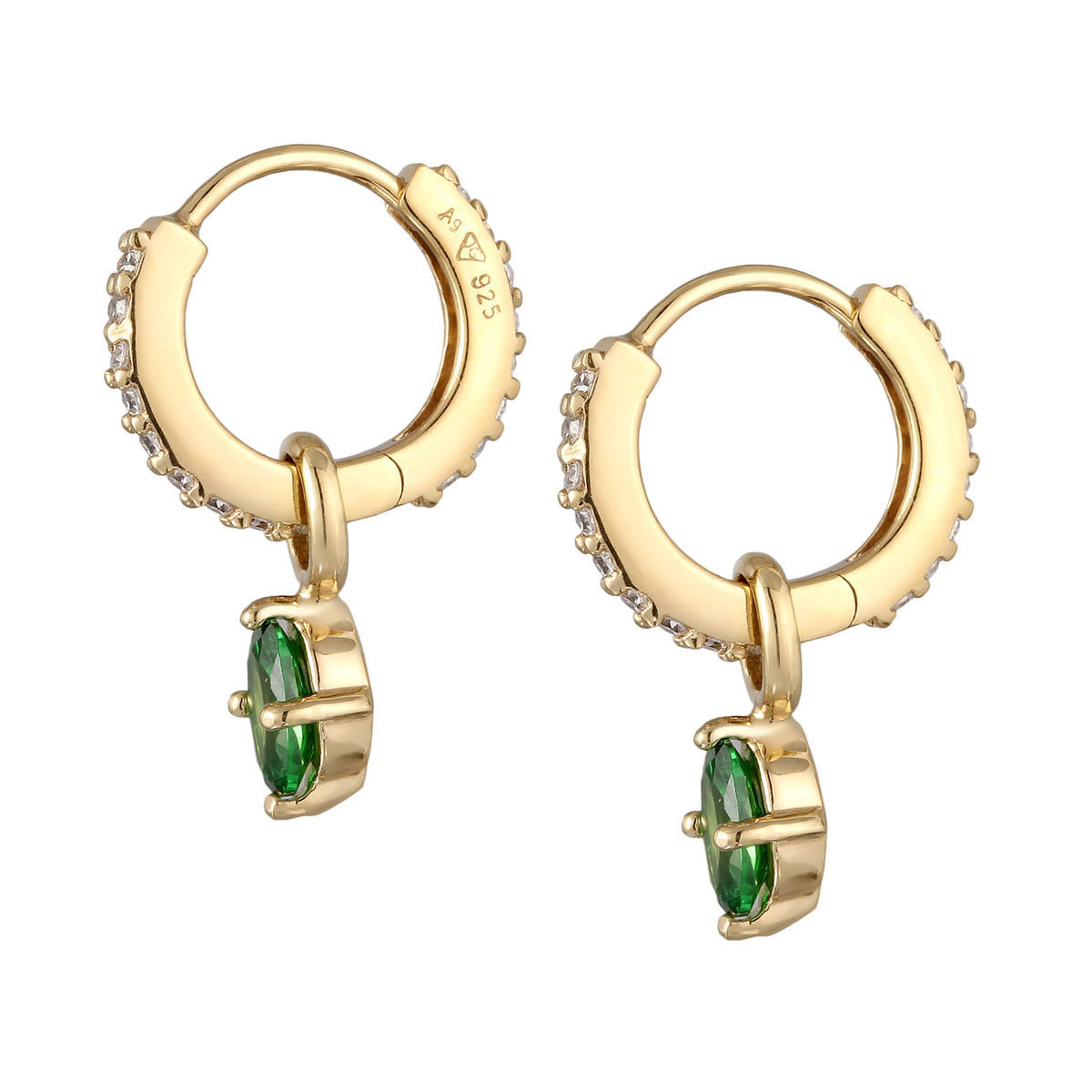 Gold - Elli | Creolen | Zirkonia (Grün, Weiß) | 925 Sterling Silber vergoldet