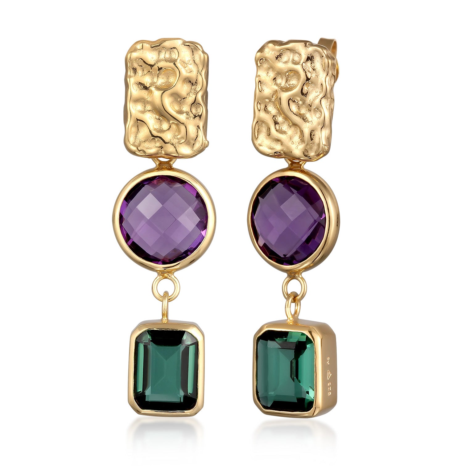 Gold - Elli PREMIUM | Ohrstecker Organic | Amethyst & Quarz | 925 Sterling Silber vergoldet