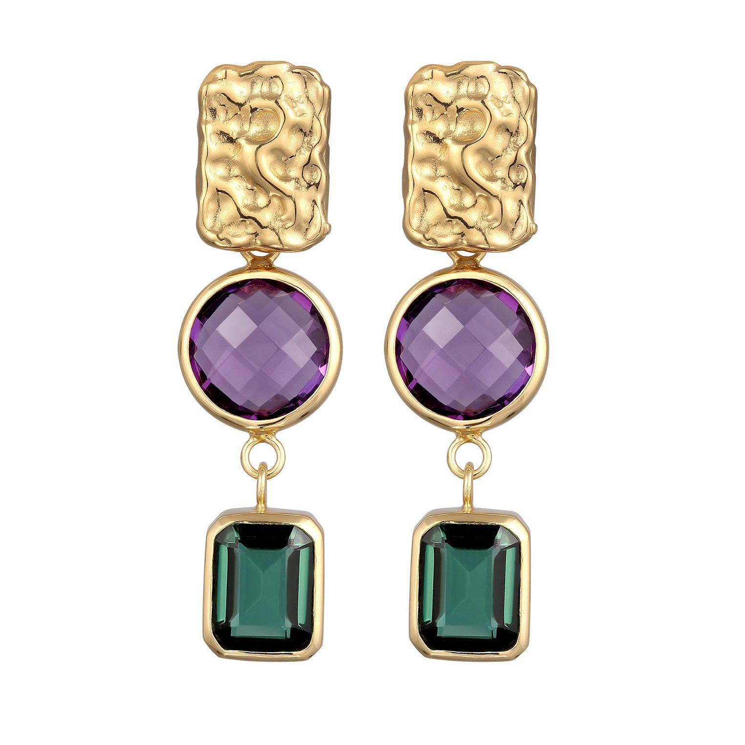 Gold - Elli PREMIUM | Ohrstecker Organic | Amethyst & Quarz | 925 Sterling Silber vergoldet