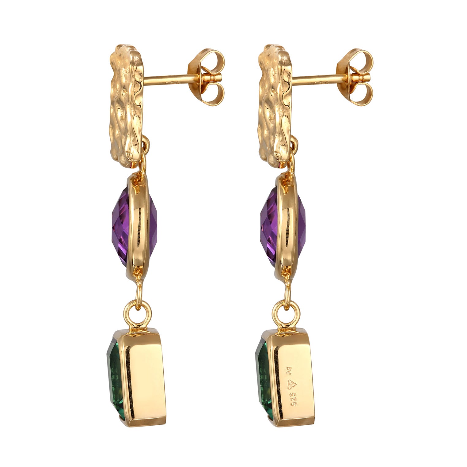 Gold - Elli PREMIUM | Ohrstecker Organic | Amethyst & Quarz | 925 Sterling Silber vergoldet