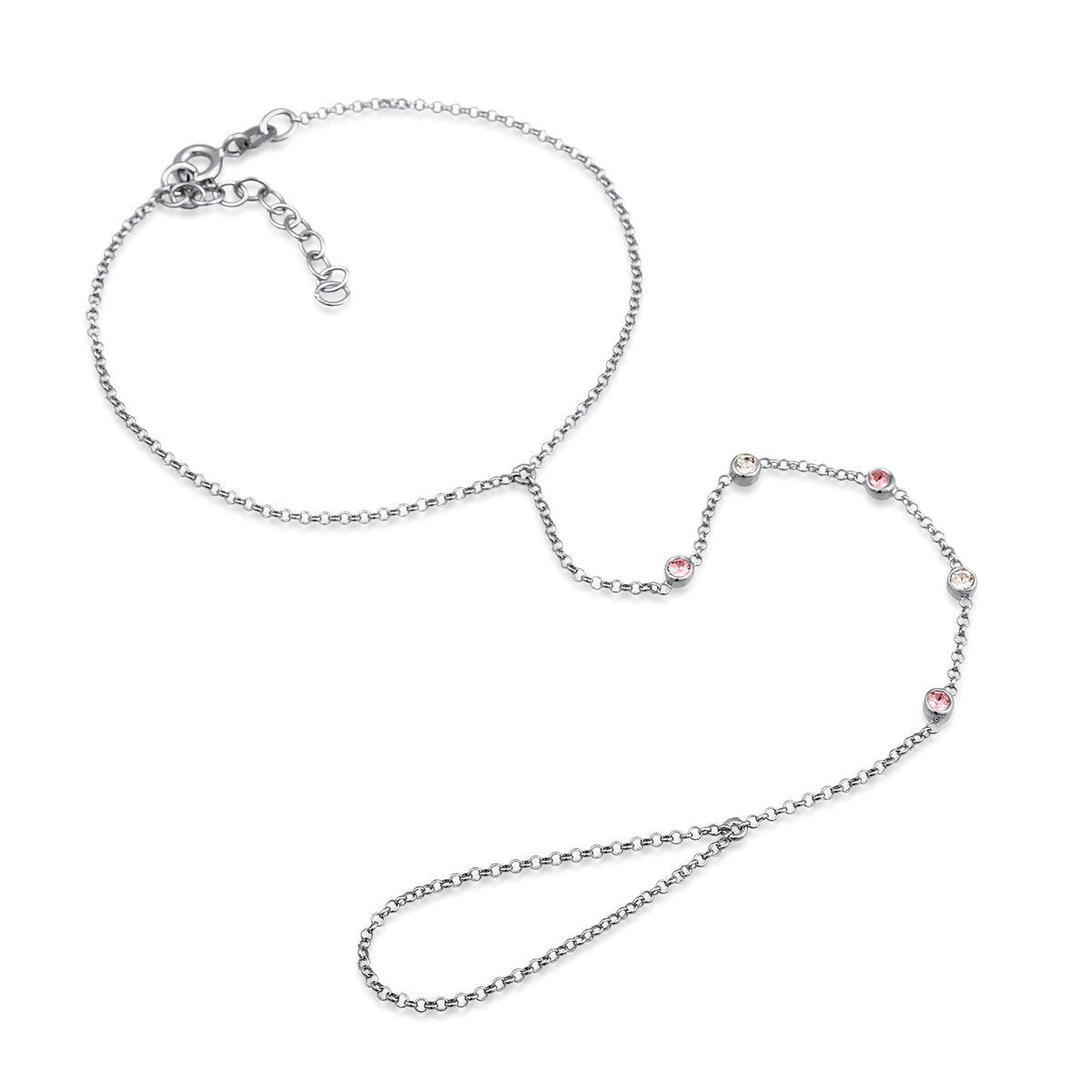 Silber - Elli | Handkette | Mit Kristallen von Swarovski® (Rosé, Weiß) | 925 Sterling Silber