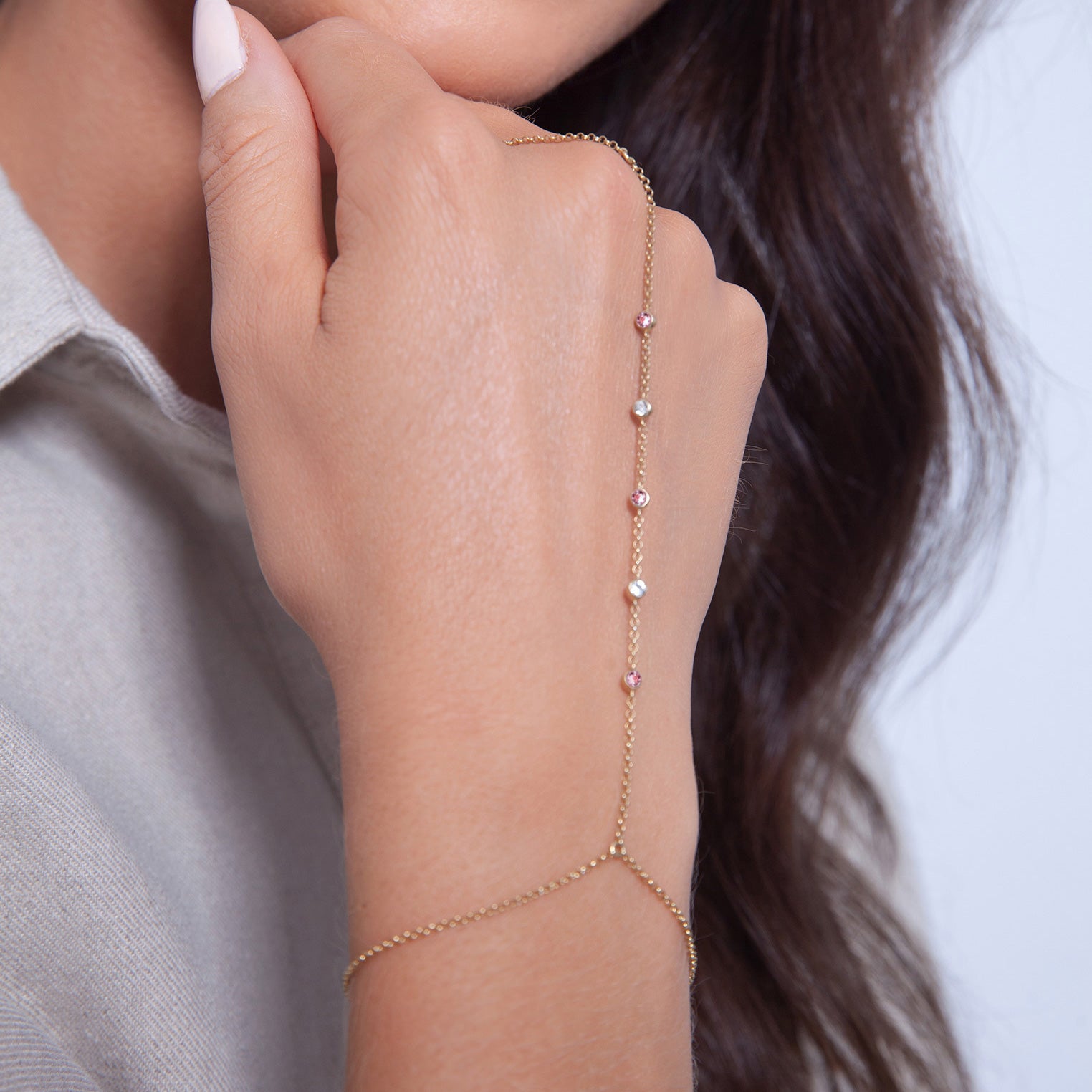 Gold - Elli | Handkette | Mit Kristallen von Swarovski® (Rosé, Weiß) | 925 Sterling Silber vergoldet