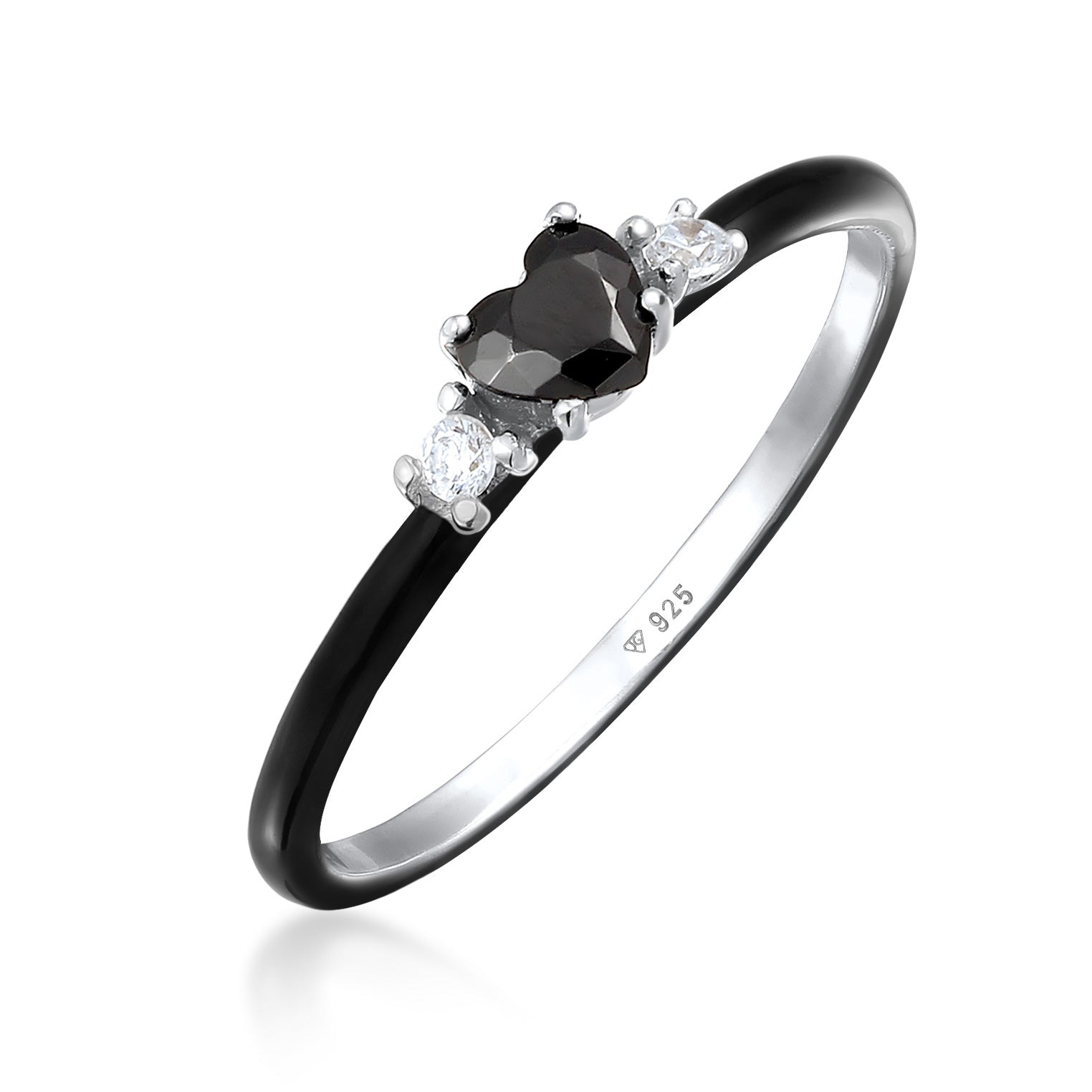 Schwarz - Elli | Ring Herz | Zirkonia & Emaille (Schwarz) | 925 Sterling Silber