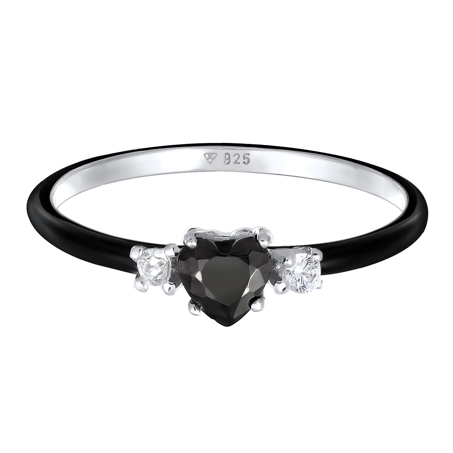 Schwarz - Elli | Ring Herz | Zirkonia & Emaille (Schwarz) | 925 Sterling Silber