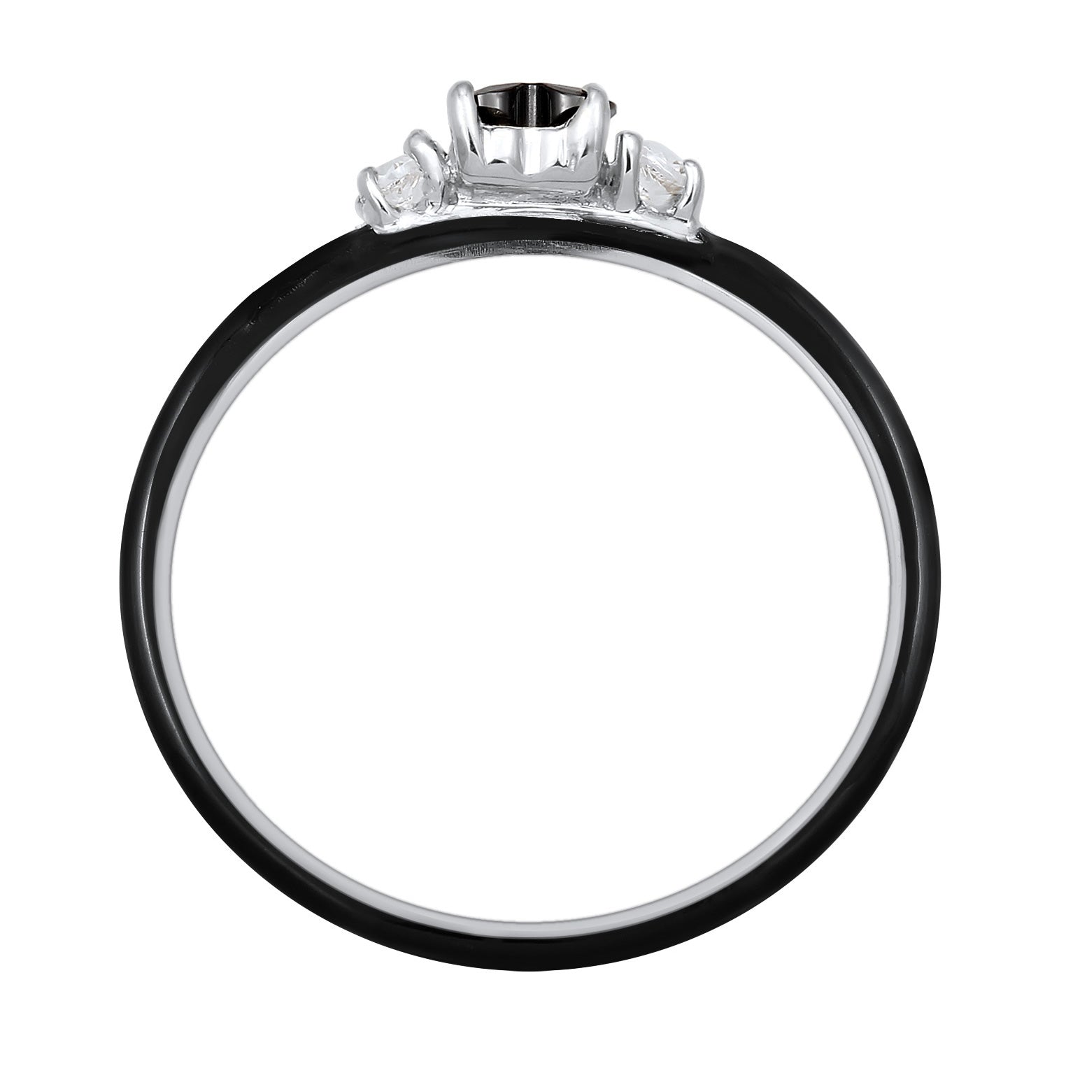 Schwarz - Elli | Ring Herz | Zirkonia & Emaille (Schwarz) | 925 Sterling Silber