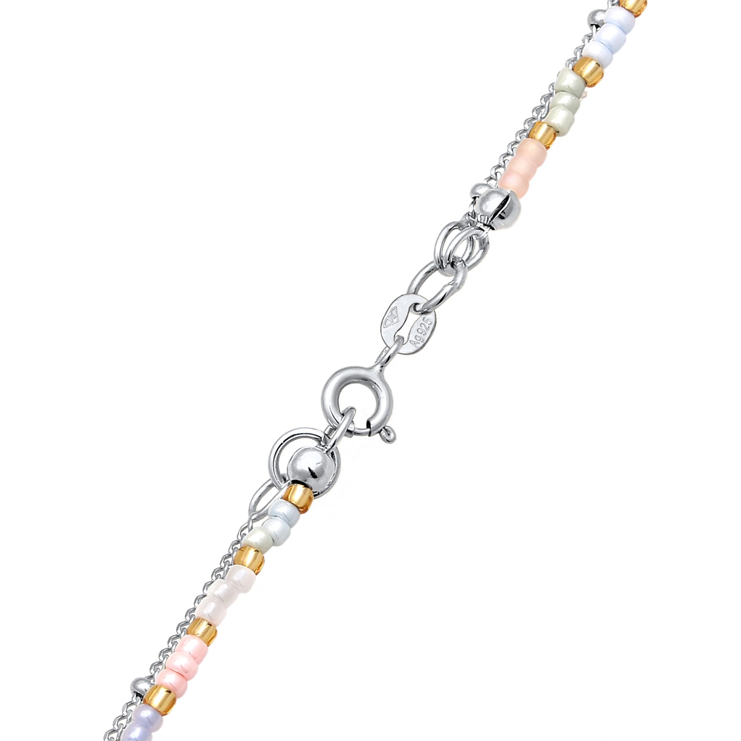 Silber - Elli | Layer-Halskette Plättchen Anhänger | Glas Perlen (Pastell) | 925 Sterling Silber