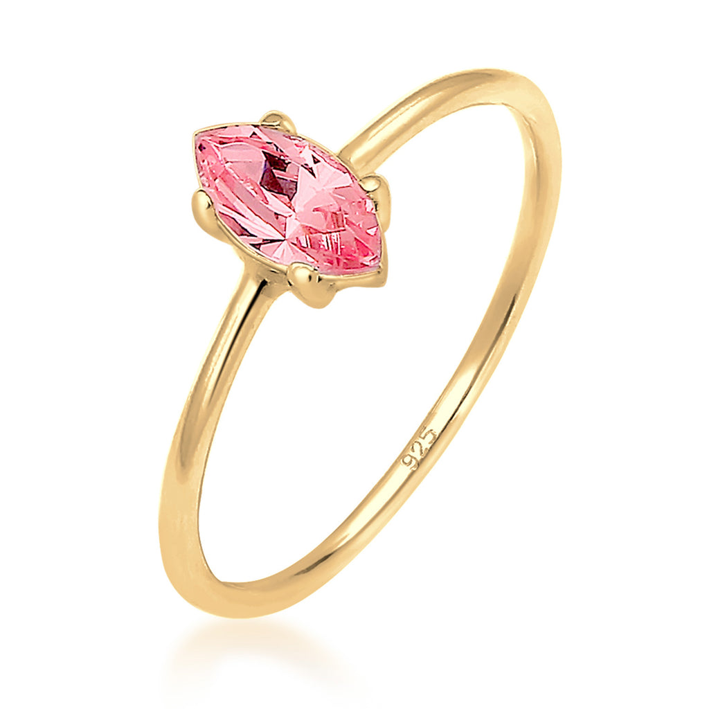 Gold - Elli | Verlobungsring | Mit Kristallen von Swarovski® (Rosa) | 925 Sterling Silber vergoldet