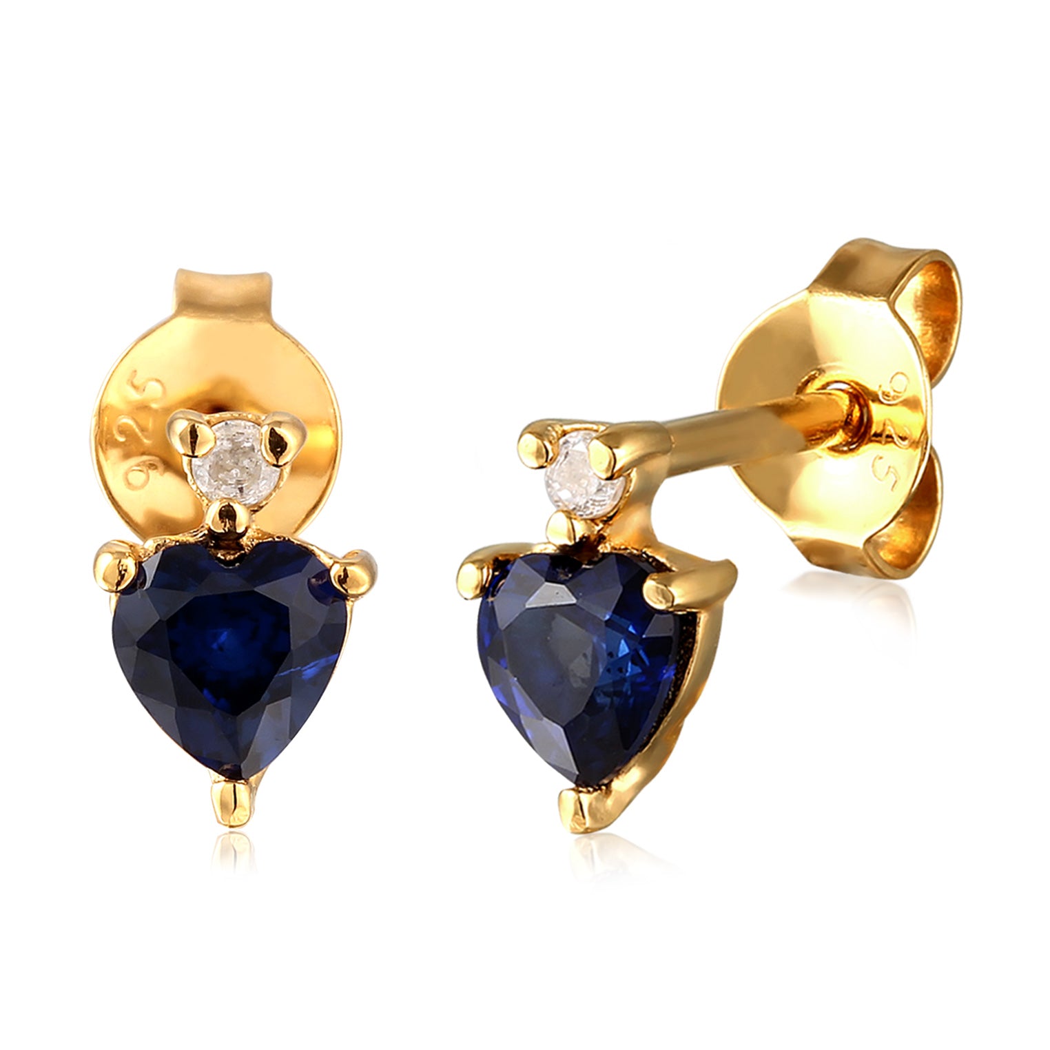 Gold - Elli DIAMONDS | Ohrstecker Herz | Lab Grown Diamant (Weiß, 0.008 ct) & Saphir (Blau) | 925 Sterling Silber vergoldet