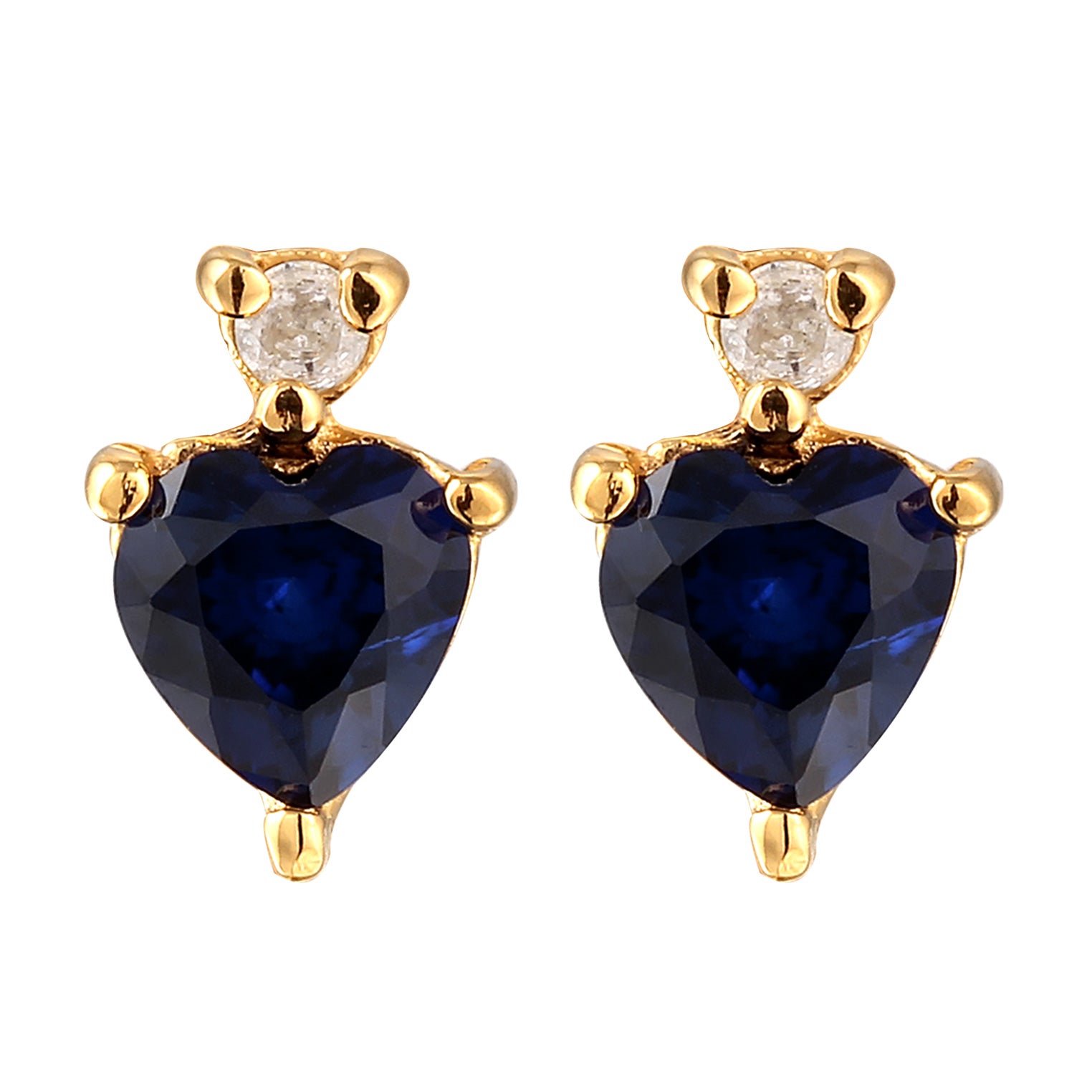 Gold - Elli DIAMONDS | Ohrstecker Herz | Laborgezüchteter Diamant (0.008 ct) & Saphir (Blau) | 925 Sterling Silber vergoldet