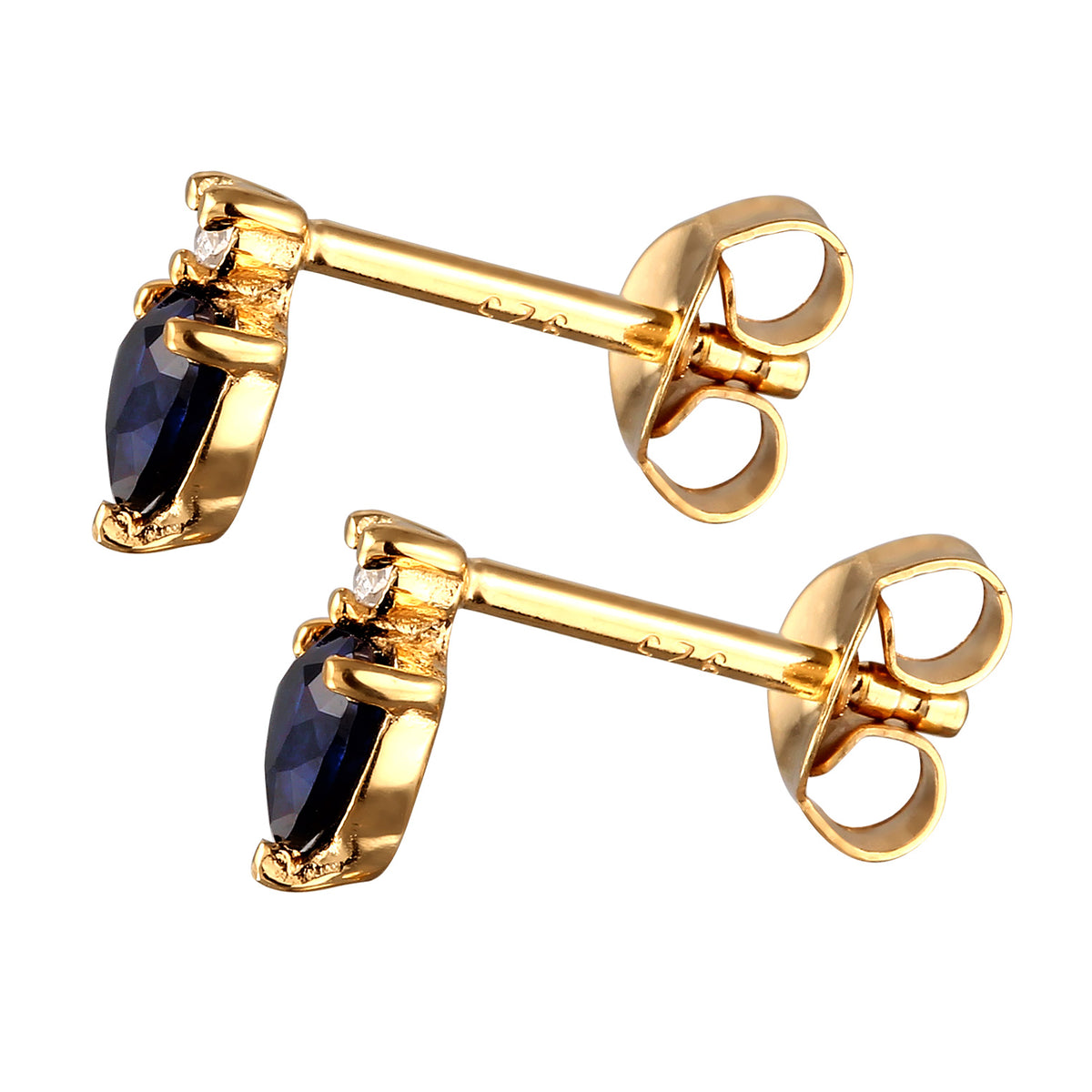 Gold - Elli DIAMONDS | Ohrstecker Herz | Laborgezüchteter Diamant (0.008 ct) & Saphir (Blau) | 925 Sterling Silber vergoldet