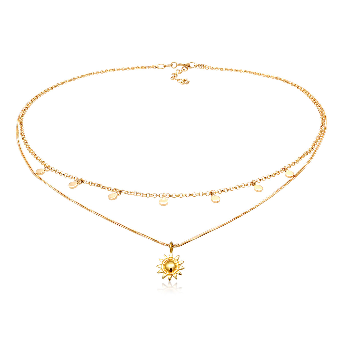 Gold - Elli | Layer-Kette Sonnen Anhänger | 925 Sterling Silber vergoldet