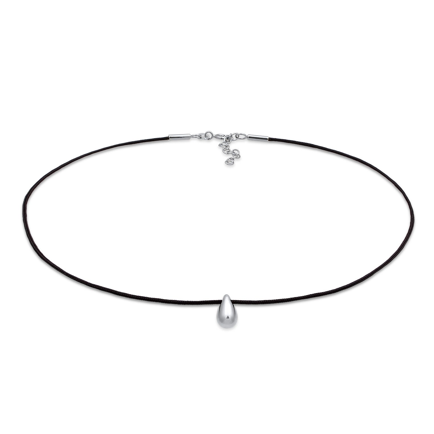 Silber - Elli | Choker Tropfenanhänger | Nylon (Schwarz) | 925 Sterling Silber