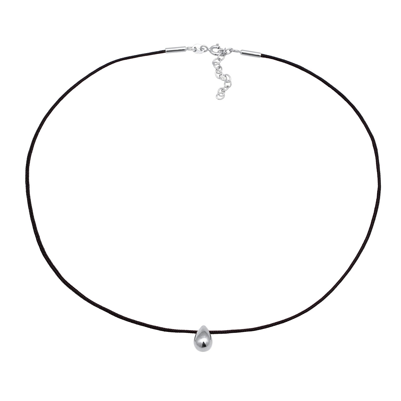 Silber - Elli | Choker Tropfenanhänger | Nylon (Schwarz) | 925 Sterling Silber