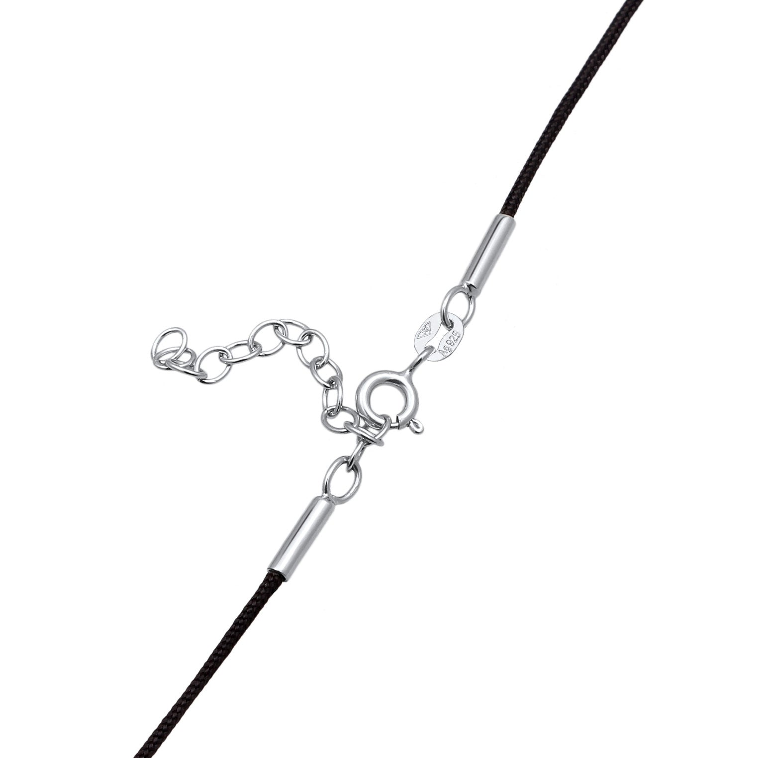 Silber - Elli | Choker Tropfenanhänger | Nylon (Schwarz) | 925 Sterling Silber