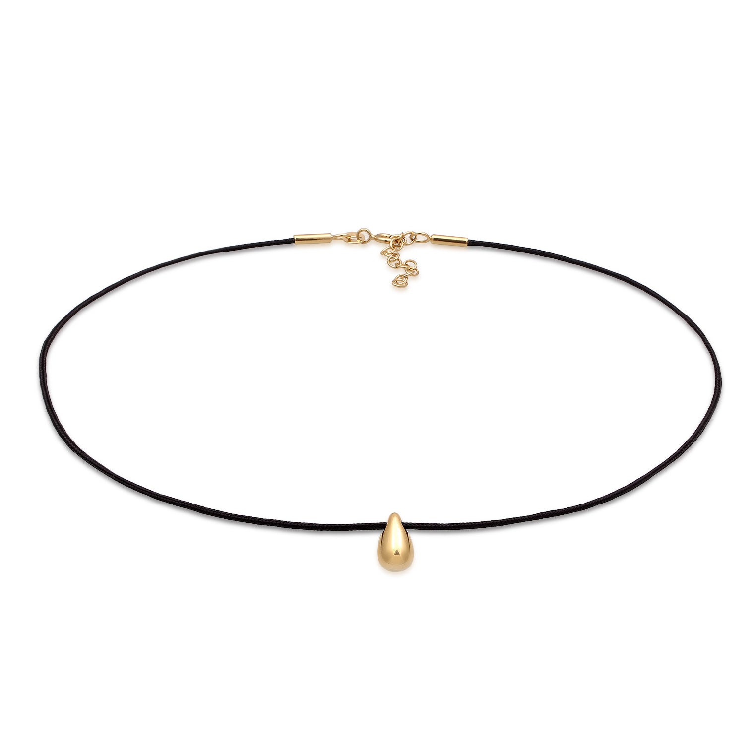 Gold - Elli | Choker Tropfenanhänger | Nylon (Schwarz) | 925 Sterling Silber vergoldet