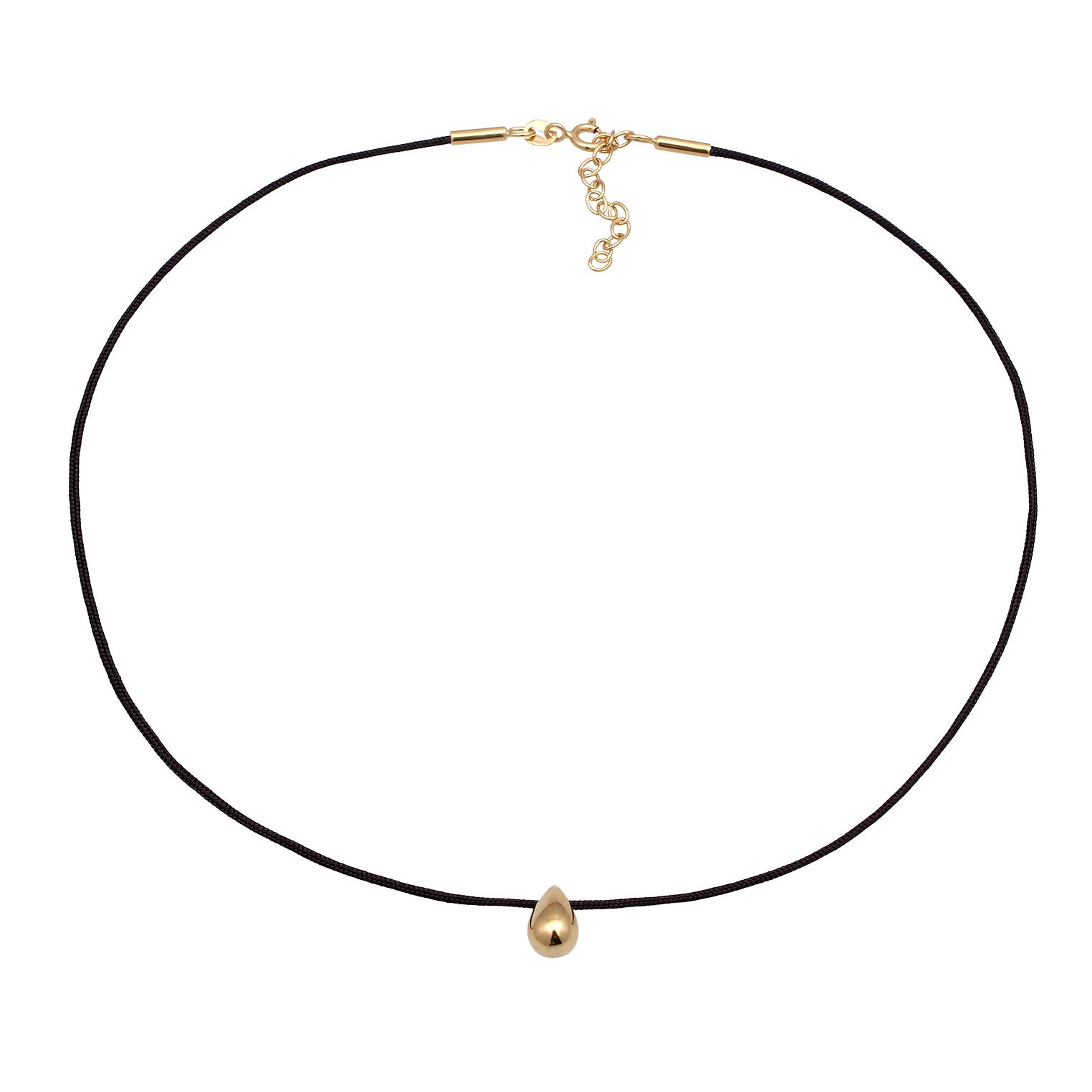 Gold - Elli | Choker Tropfenanhänger | Nylon (Schwarz) | 925 Sterling Silber vergoldet