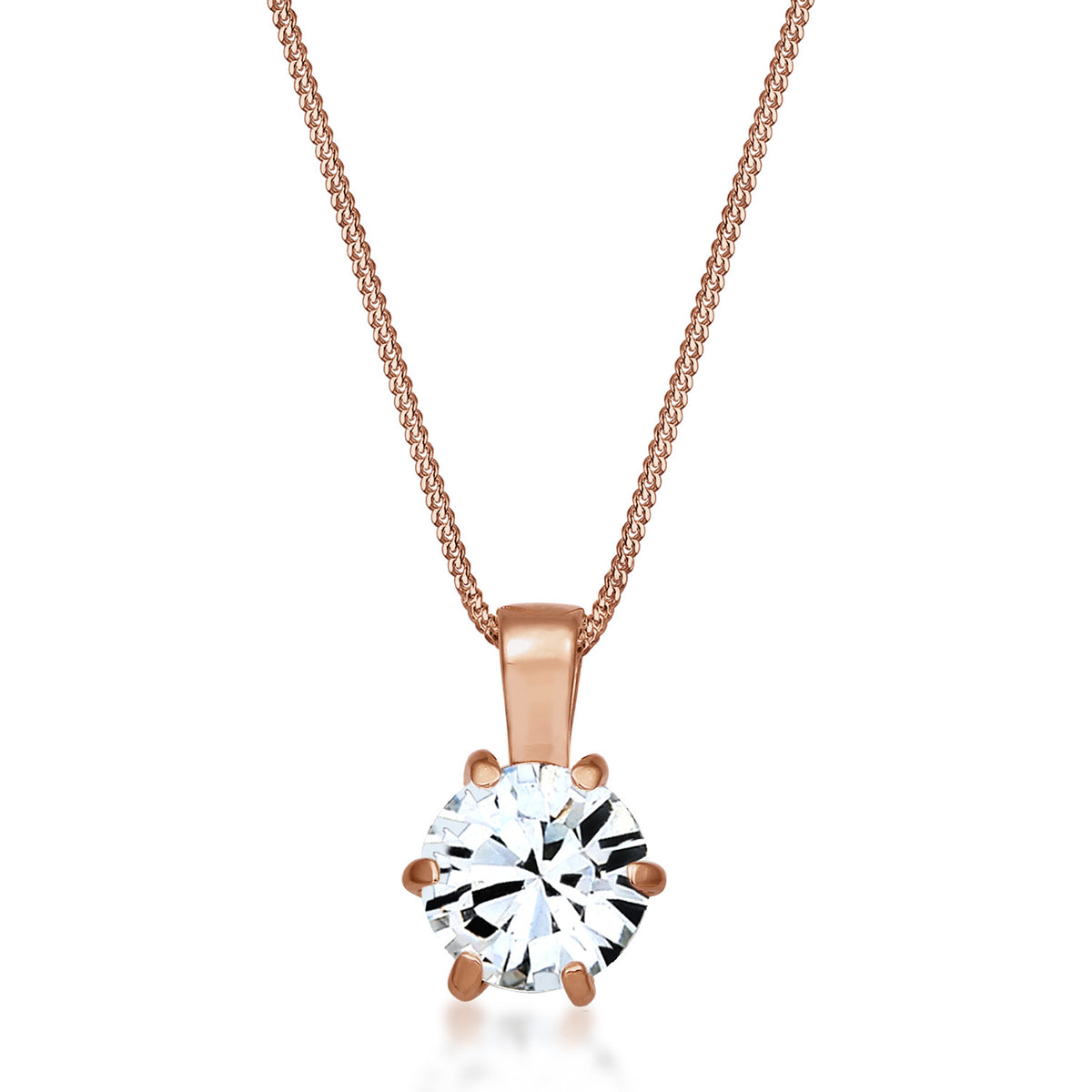 Roségold - Elli | Halskette Solitär Anhänger | Mit Kristallen von Swarovski® (Weiß) | 925 Sterling Silber Rosevergoldet