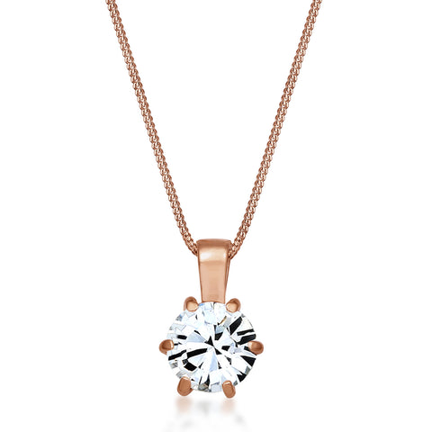 Roségold - Elli | Halskette Solitär Anhänger | Mit Kristallen von Swarovski® (Weiß) | 925 Sterling Silber Rosevergoldet