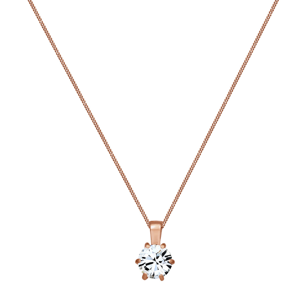 Roségold - Elli | Halskette Solitär Anhänger | Mit Kristallen von Swarovski® (Weiß) | 925 Sterling Silber Rosevergoldet