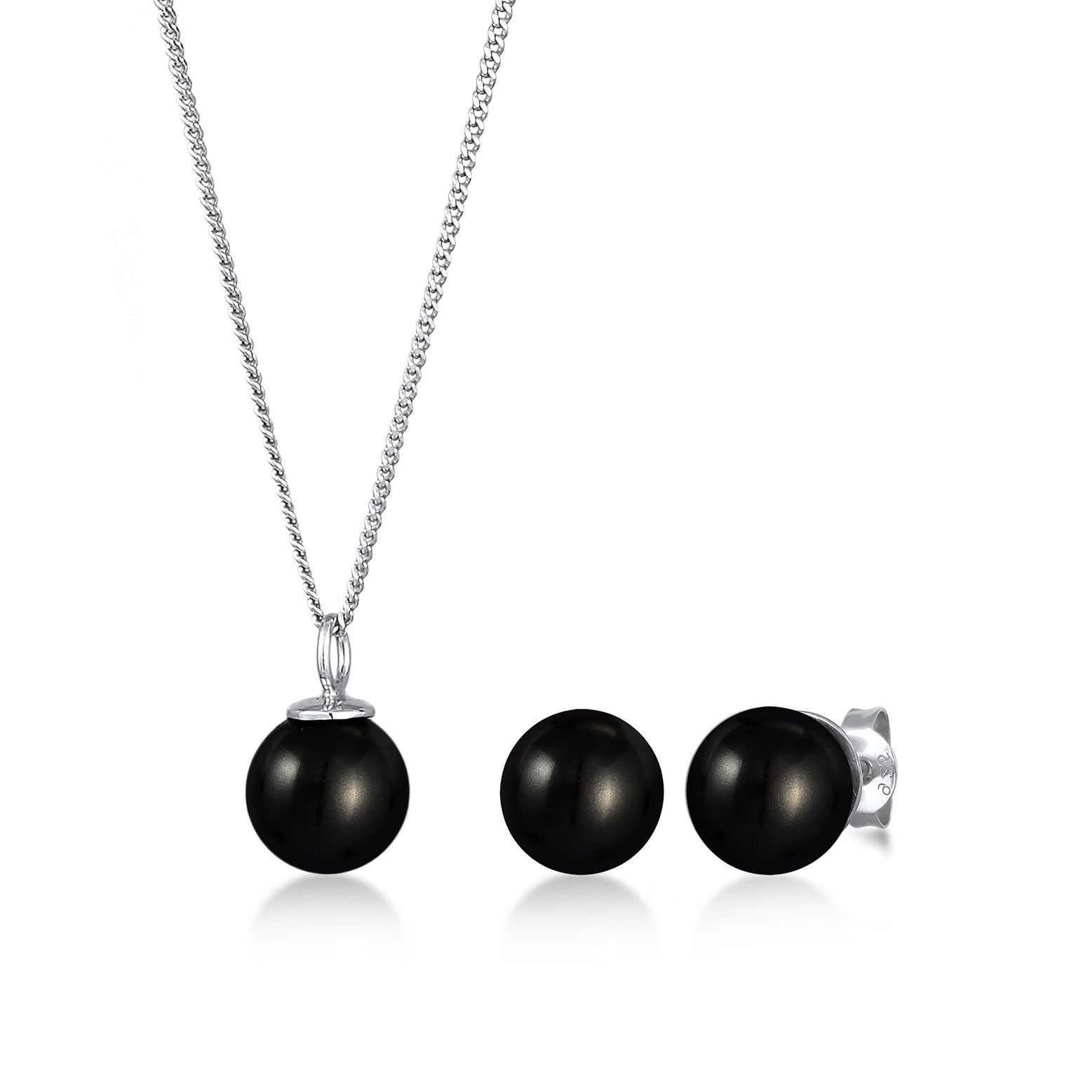 Silber - Nenalina | Schmuckset | Synthetische Perlen (Schwarz) | 925 Sterling Silber