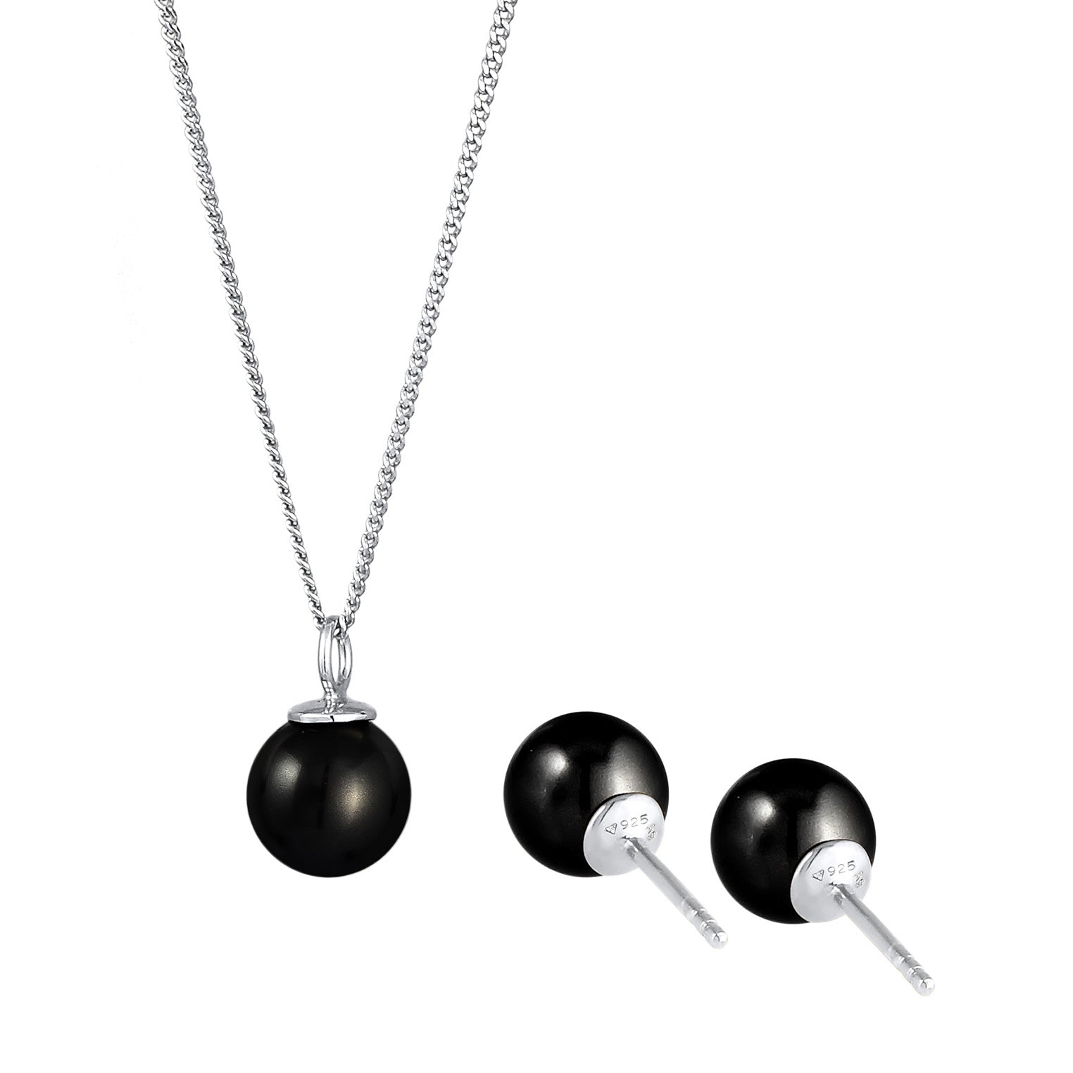 Silber - Nenalina | Schmuckset | Synthetische Perlen (Schwarz) | 925 Sterling Silber