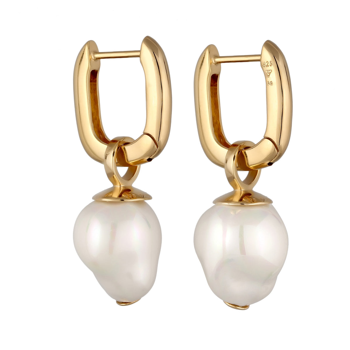 Gold - Elli PREMIUM | Creolen | Muschelkernperlen (Weiß) | 925 Sterling Silber vergoldet