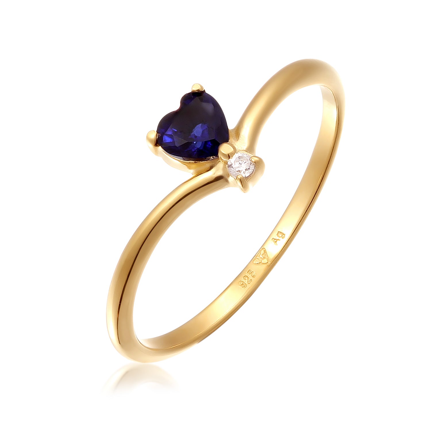 Gold - Elli DIAMONDS | Ring Herz | Laborgezüchteter Diamant (Weiß, 0.004 ct) & Saphir (Blau) | 925 Sterling Silber