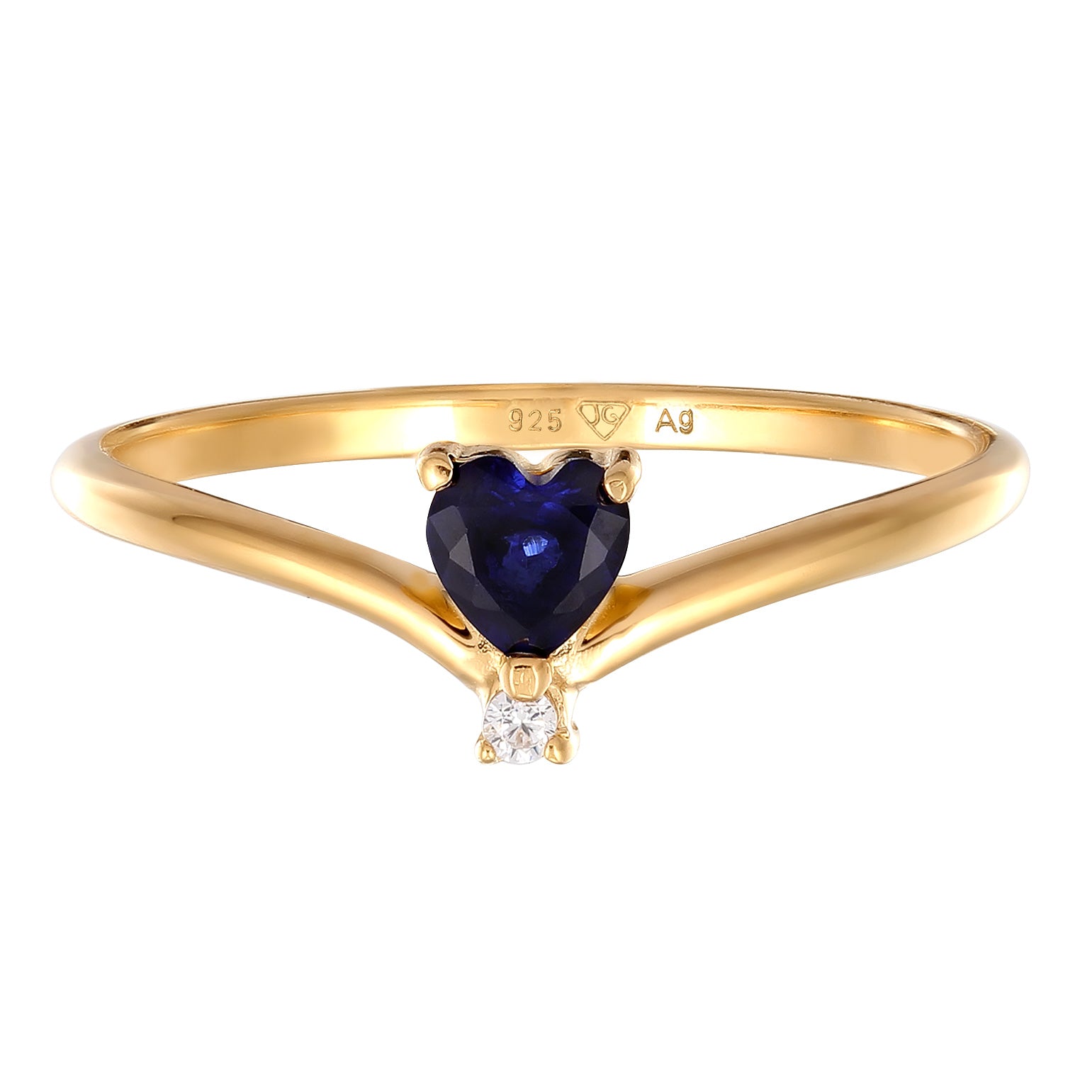 Gold - Elli DIAMONDS | Ring Herz | Laborgezüchteter Diamant (Weiß, 0.004 ct) & Saphir (Blau) | 925 Sterling Silber