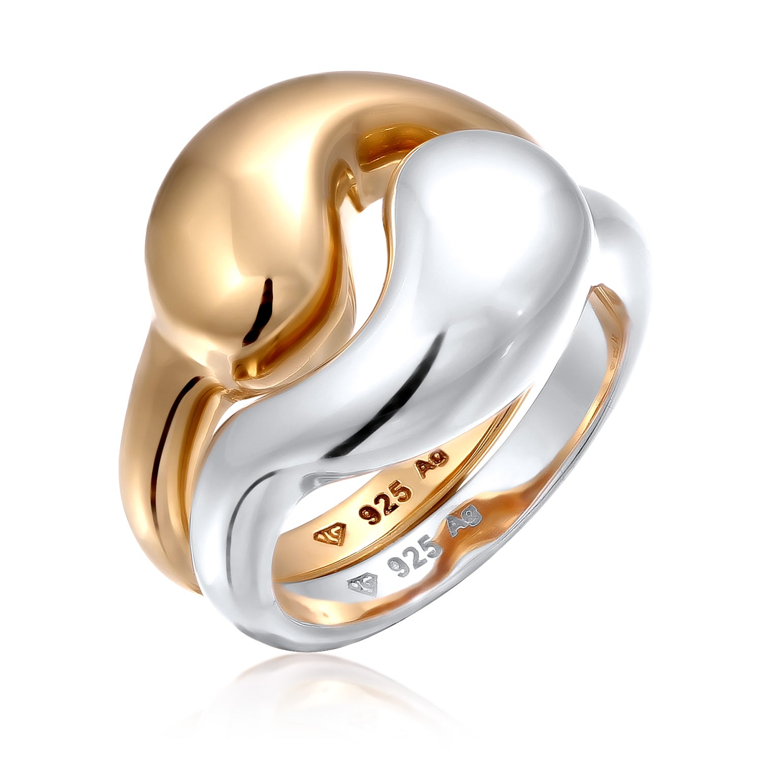 Zweifarbig - Elli | Ringset Bicolor Ying Yang | 925 Sterling Silber vergoldet