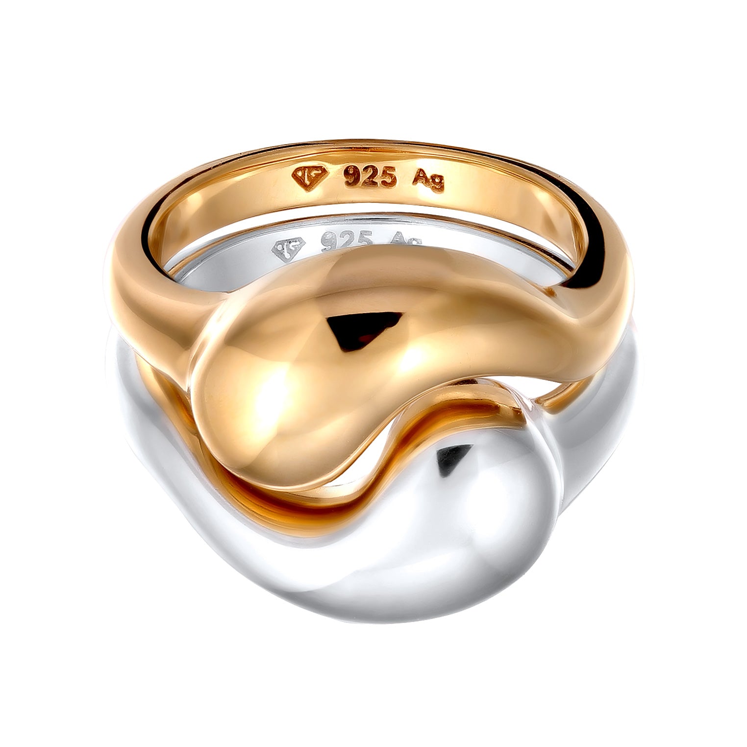 Zweifarbig - Elli | Ringset Bicolor Ying Yang | 925 Sterling Silber vergoldet