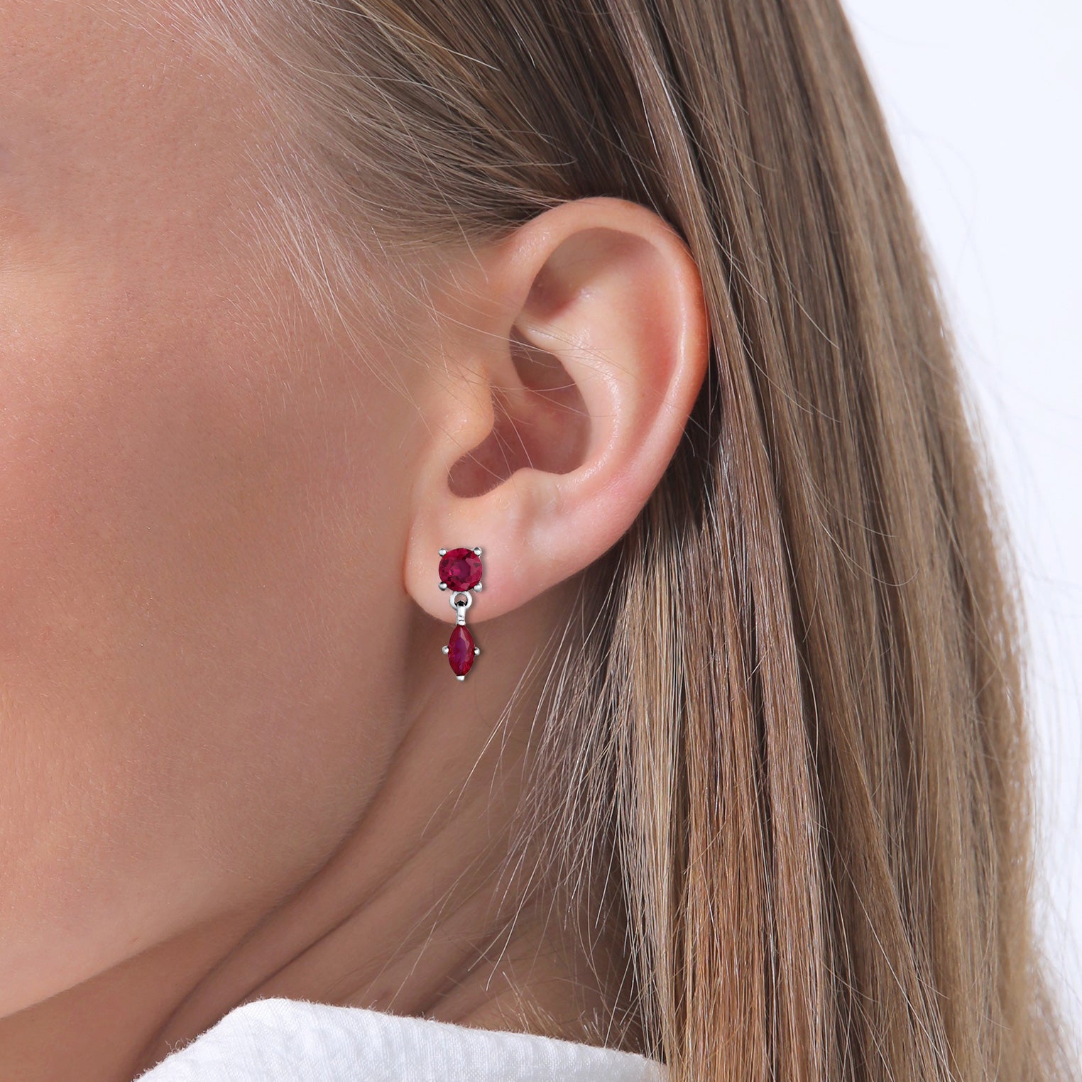 Silber - Elli PREMIUM | Ohrstecker | Rubin (Rot) | 925 Sterling Silber