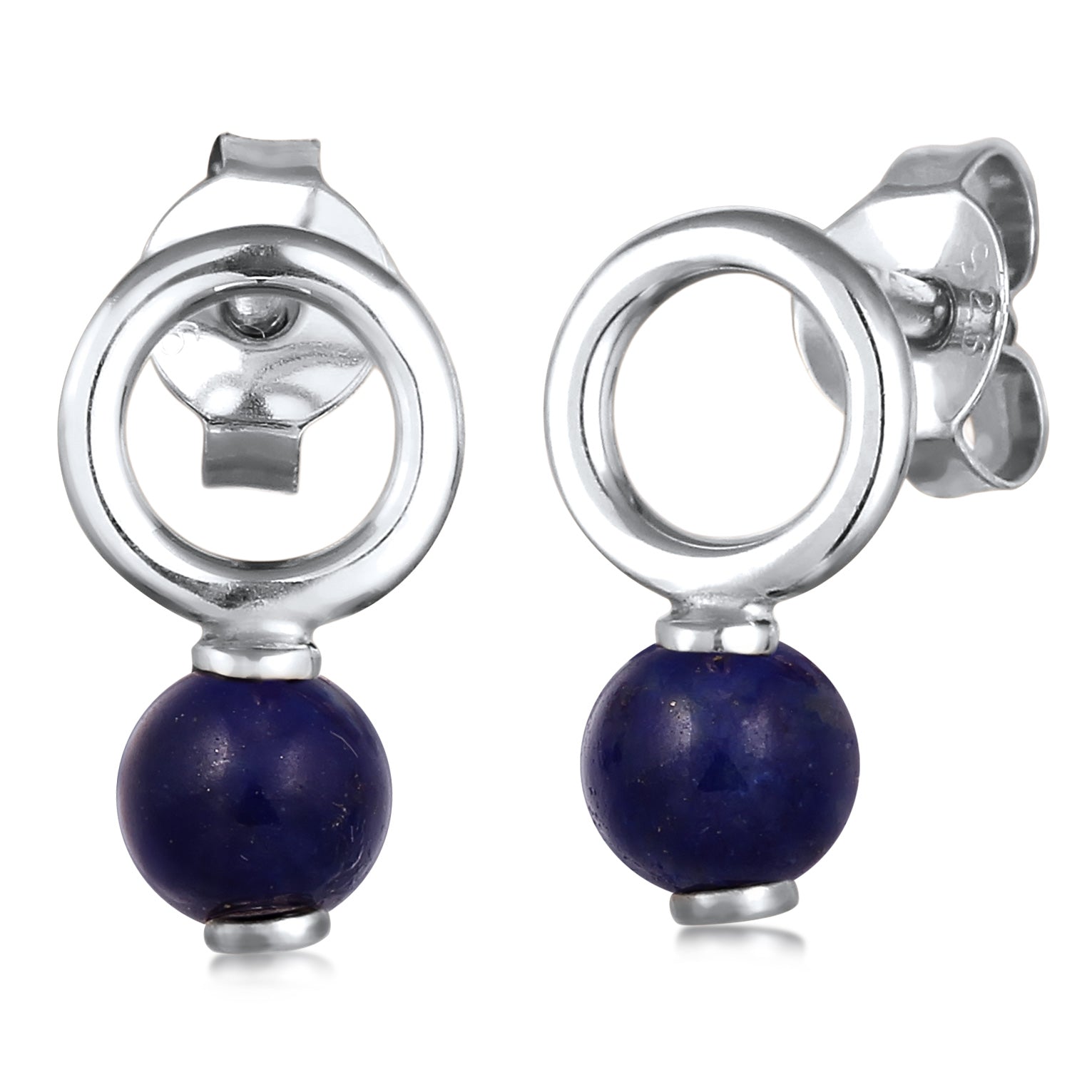 Silber - Elli | Ohrstecker Kreis | Lapis Lazuli (Blau) | 925 Sterling Silber