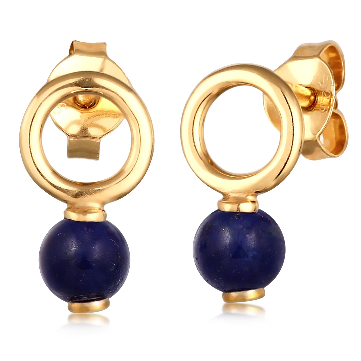 Gold - Elli | Ohrstecker Kreis | Lapis Lazuli (Blau) | 925 Sterling Silber vergoldet