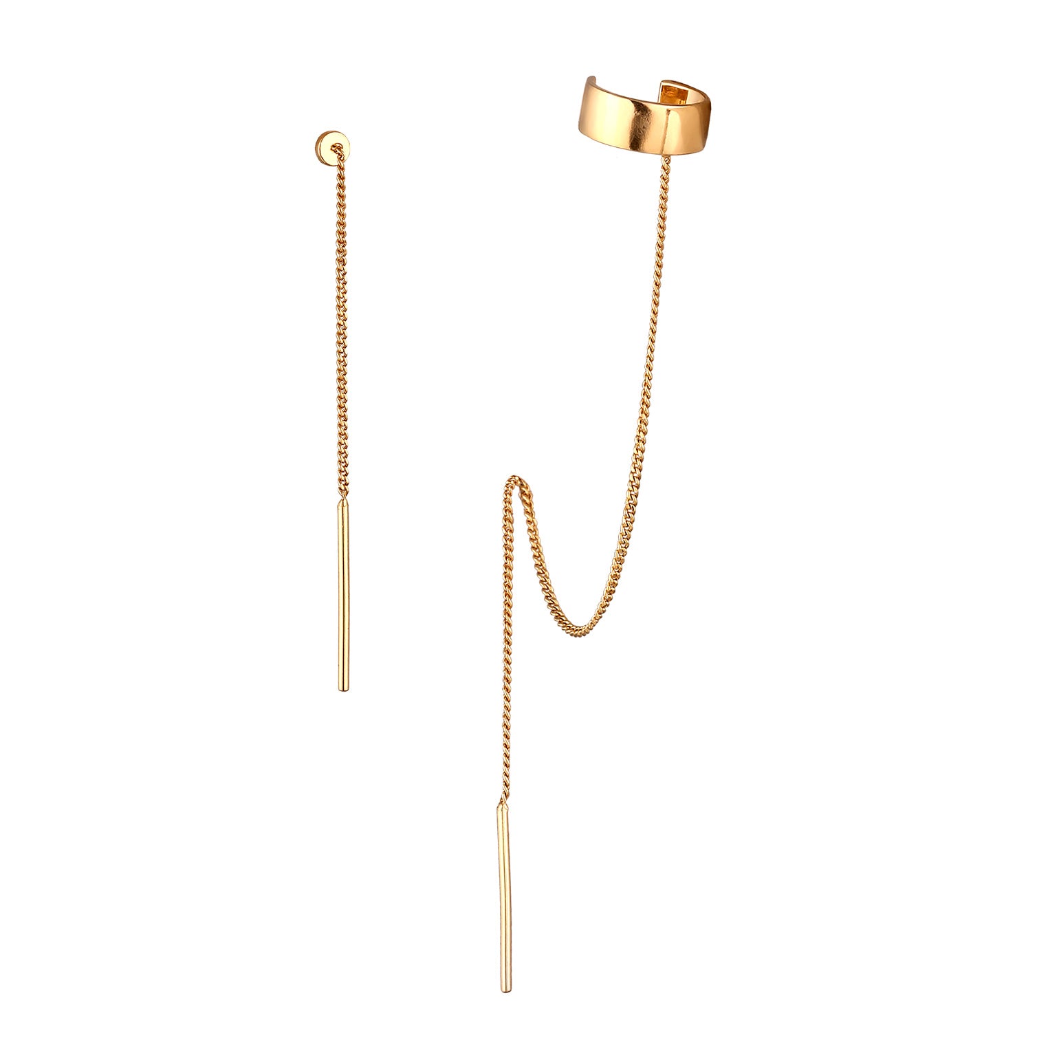 Gold - Elli | Earcuff Set Durchzieher | 925 Sterling Silber vergoldet