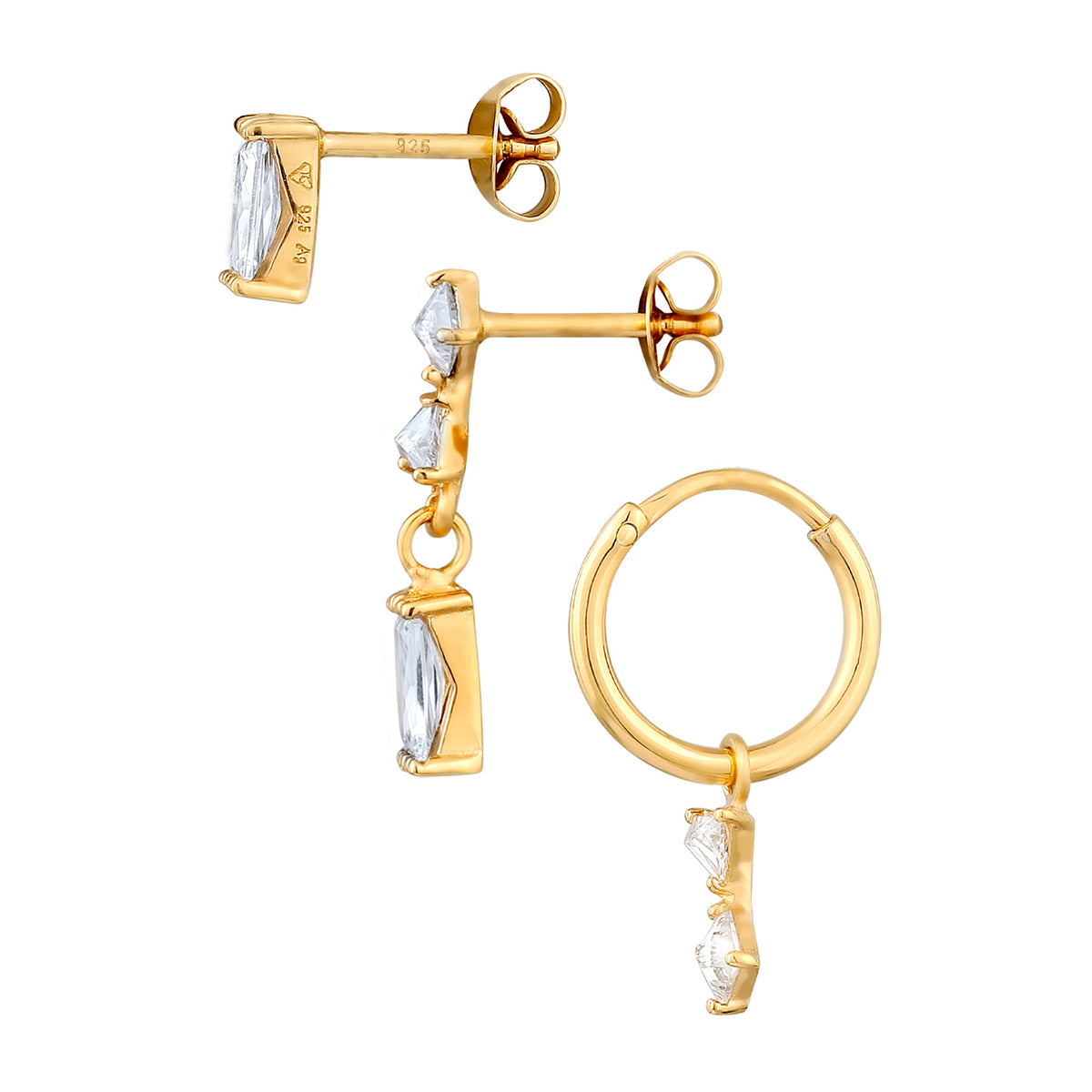 Gold - Elli | Ohrringset | Zirkonia (Weiß) | 925 Sterling Silber vergoldet