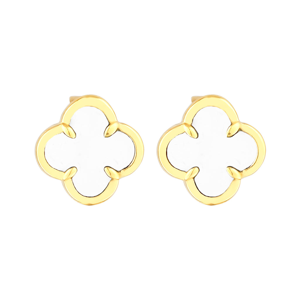 Weiß - Elli | Ohrstecker Kleeblatt | Emaille (Weiß) | 925 Sterling Silber vergoldet