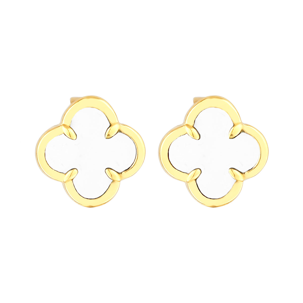 Weiß - Elli | Ohrstecker Kleeblatt | Emaille (Weiß) | 925 Sterling Silber vergoldet