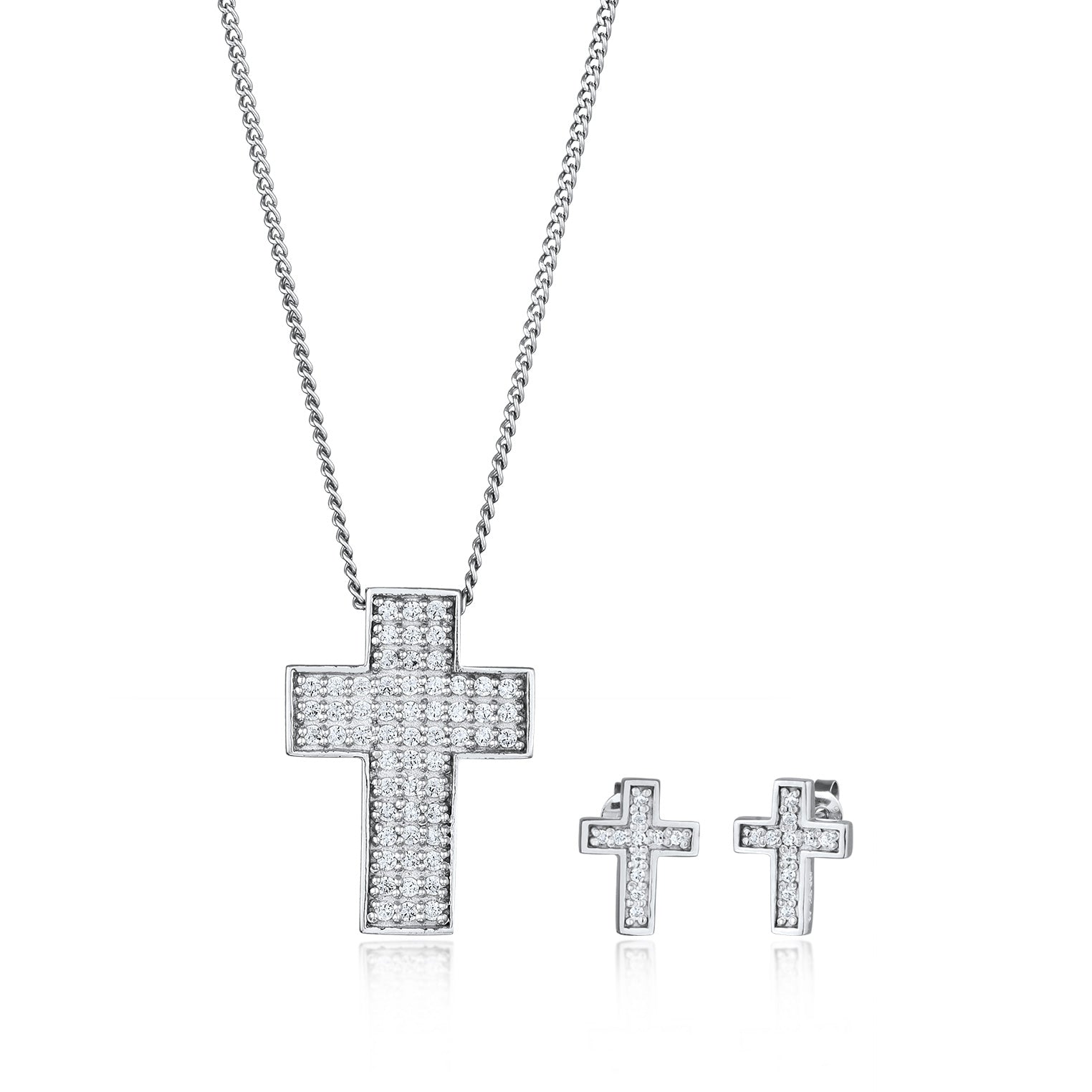 Silber - Elli | Schmuckset Kreuz | Zirkonia (Weiß) | 925 Sterling Silber