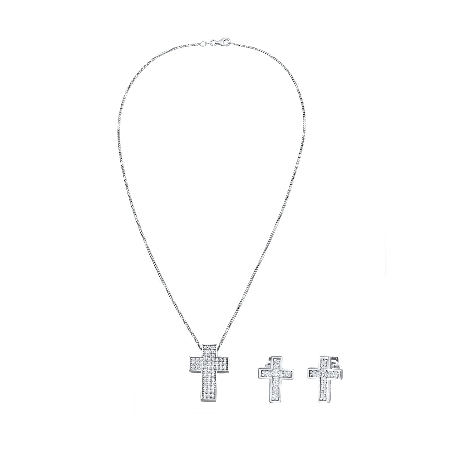 Silber - Elli | Schmuckset Kreuz | Zirkonia (Weiß) | 925 Sterling Silber