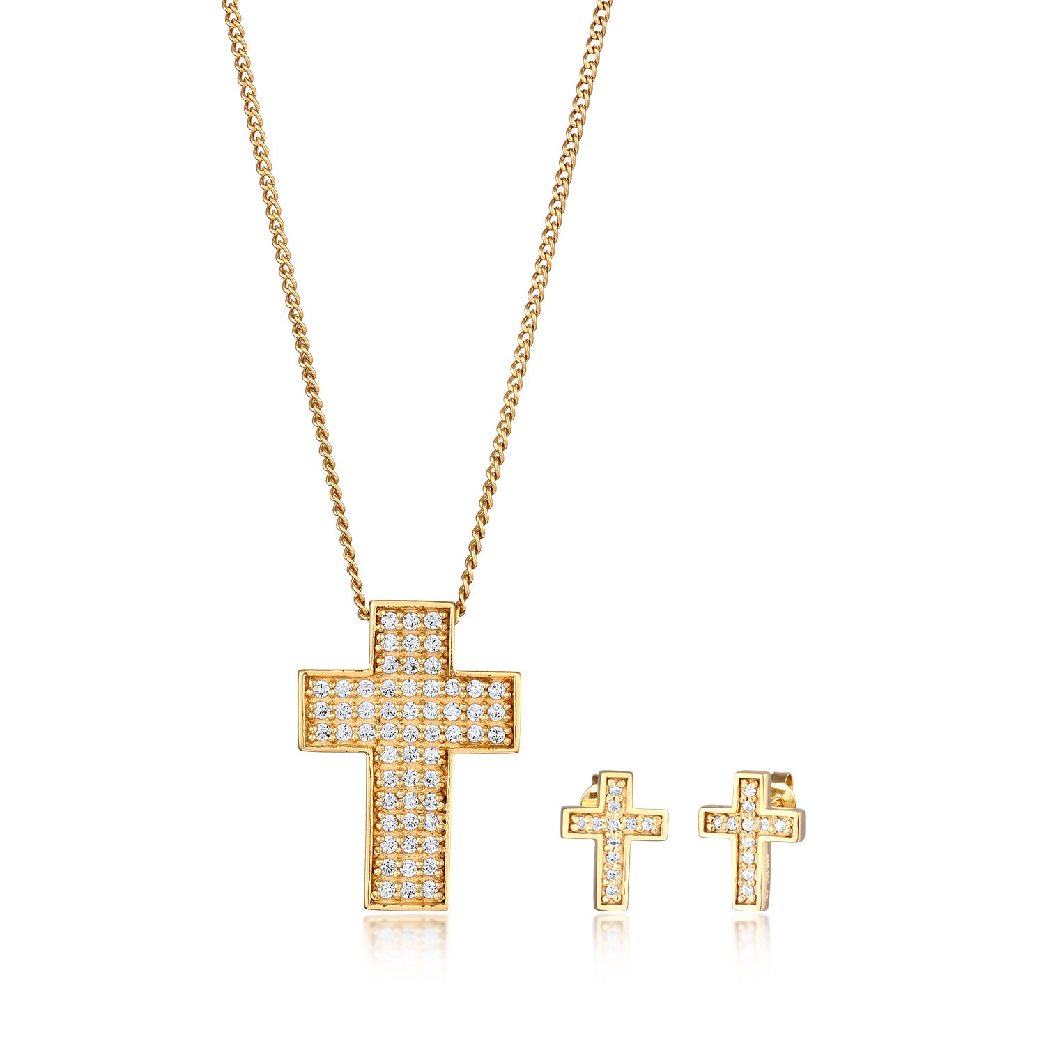 Gold - Elli | Schmuckset Kreuz | Zirkonia (Weiß) | 925 Sterling Silber vergoldet