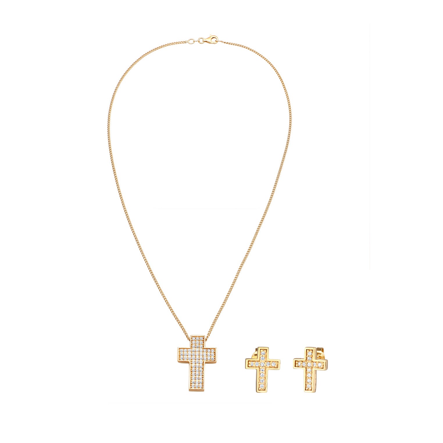 Gold - Elli | Schmuckset Kreuz | Zirkonia (Weiß) | 925 Sterling Silber vergoldet