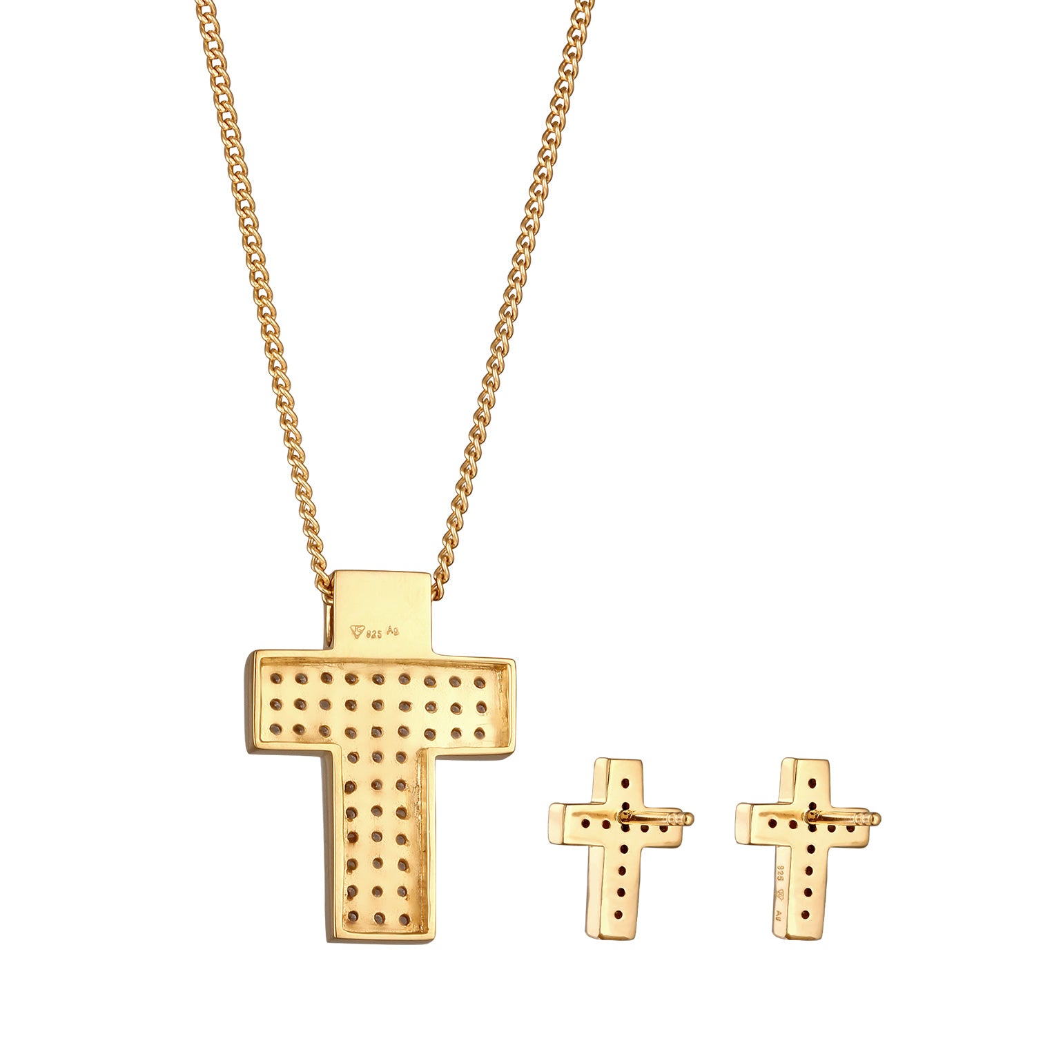 Gold - Elli | Schmuckset Kreuz | Zirkonia (Weiß) | 925 Sterling Silber vergoldet