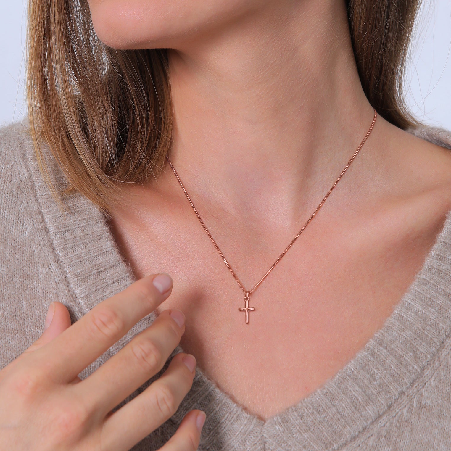 Roségold - Elli | Halskette Kreuzanhänger | 925 Sterling Silber Rosegold
