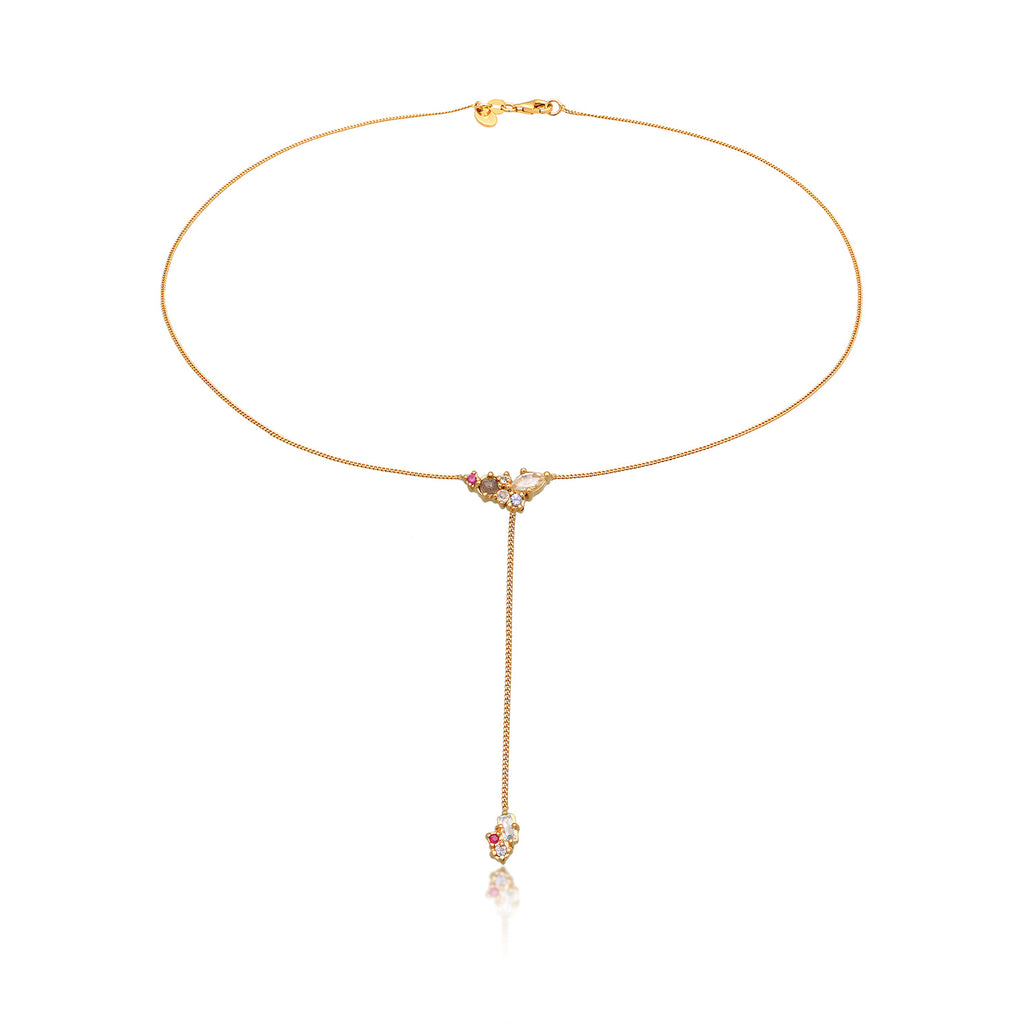 Gold - Elli PREMIUM | Y-Halskette | Amethyst, Topas & Saphir (Hellgrün, Hellblau, Rosa) | 925 Sterling Silber vergoldet