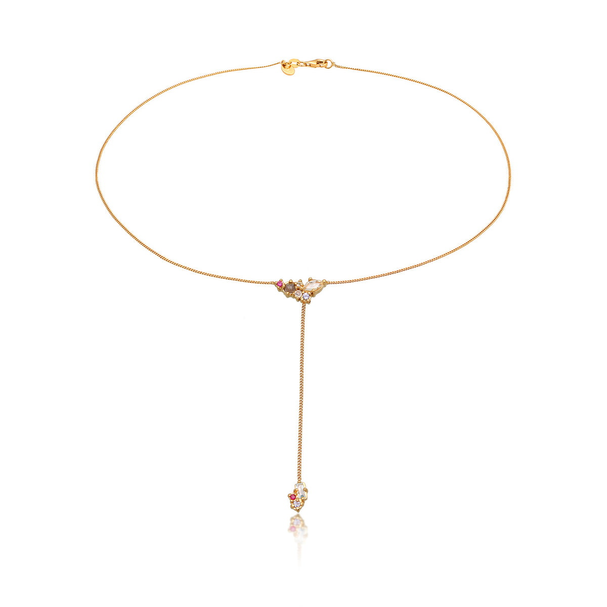 Gold - Elli PREMIUM | Y-Halskette | Amethyst, Topas & Saphir (Hellgrün, Hellblau, Rosa) | 925 Sterling Silber vergoldet