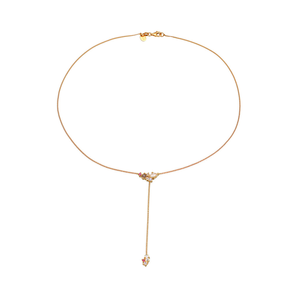 Gold - Elli PREMIUM | Y-Halskette | Amethyst, Topas & Saphir (Hellgrün, Hellblau, Rosa) | 925 Sterling Silber vergoldet