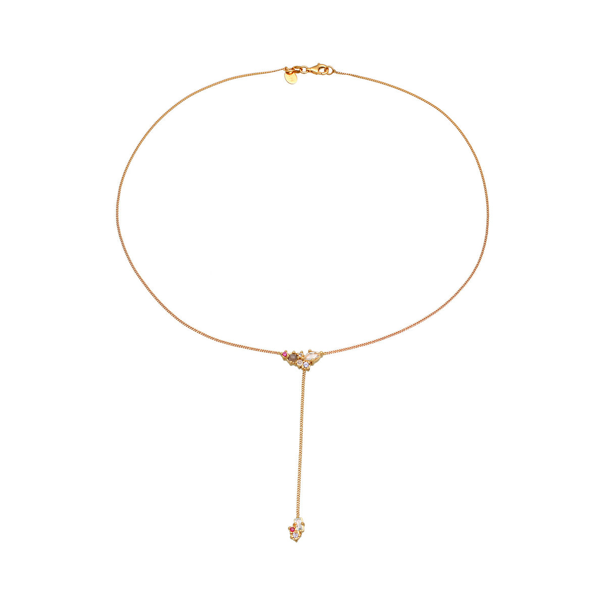 Gold - Elli PREMIUM | Y-Halskette | Amethyst, Topas & Saphir (Hellgrün, Hellblau, Rosa) | 925 Sterling Silber vergoldet